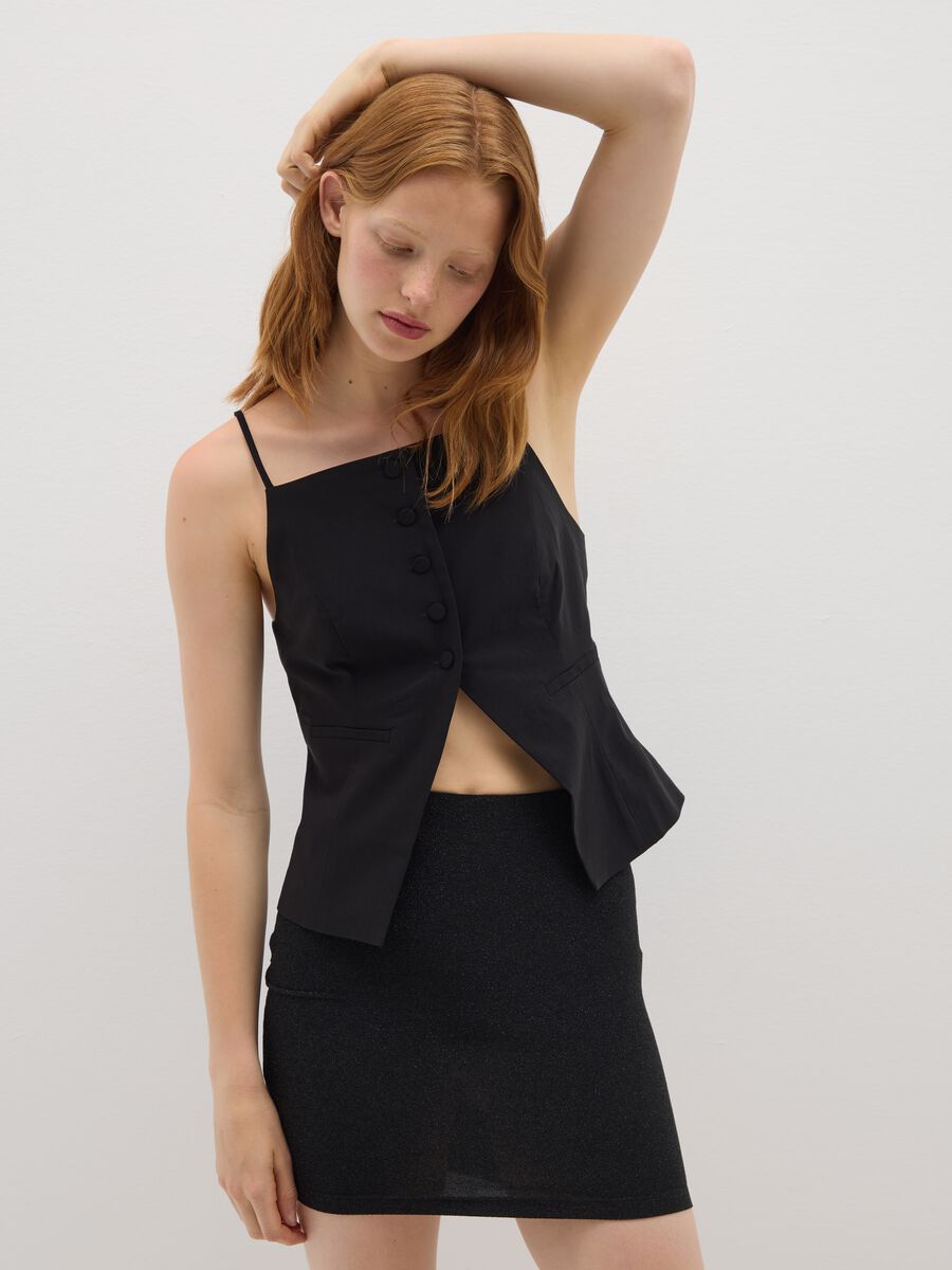 Black fitted viscose-blend waistcoat_0