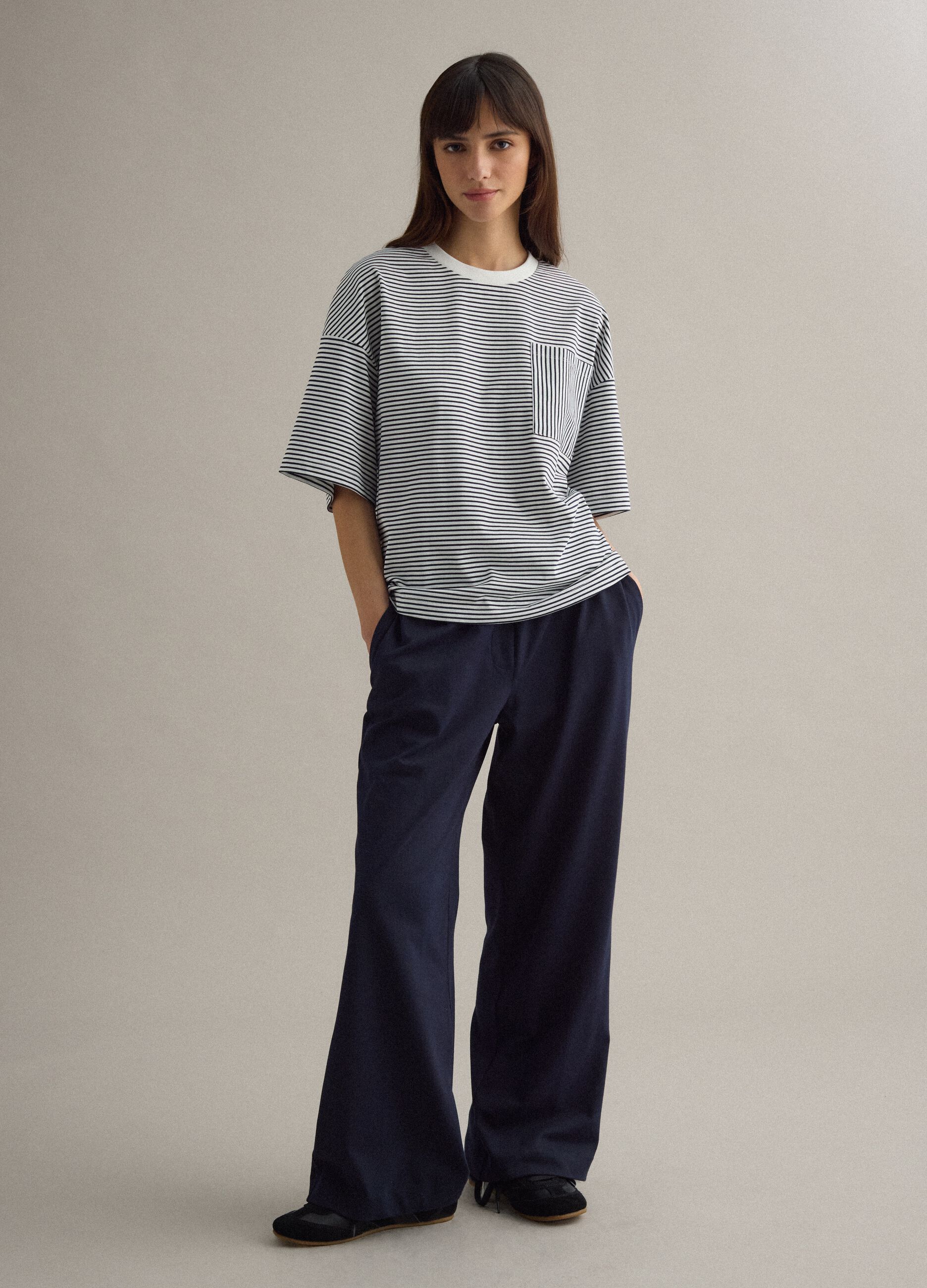 Blue stretch cotton trousers with regular fit