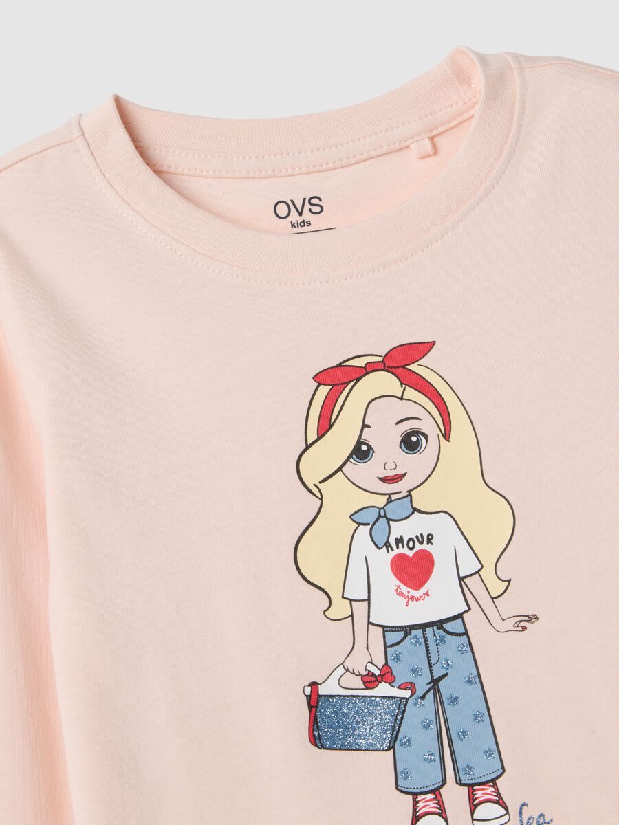 Pink pure cotton t-shirt for girls regular fit with print_2