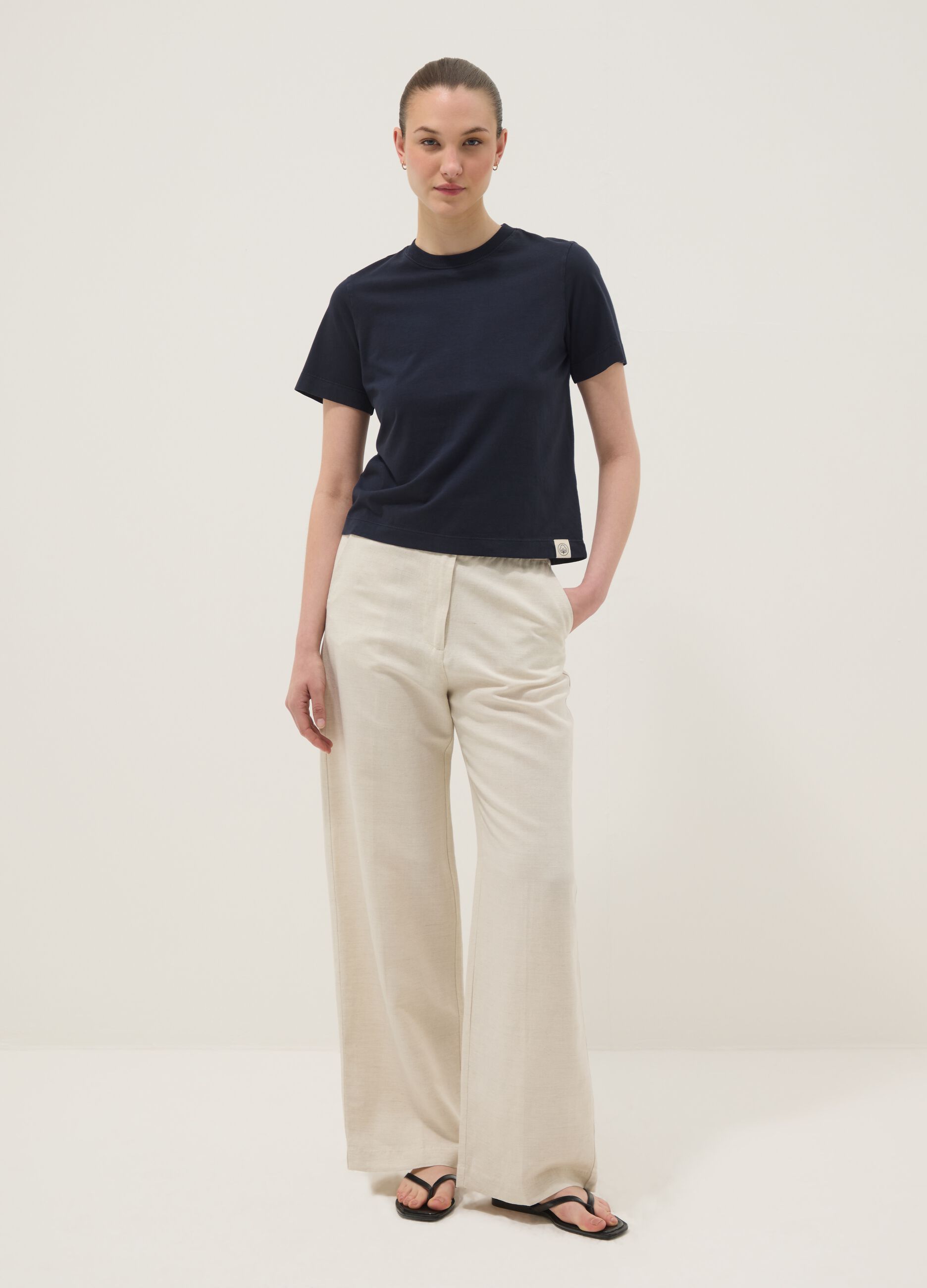 T-shirt blu a maniche corte in puro cotone regular fit