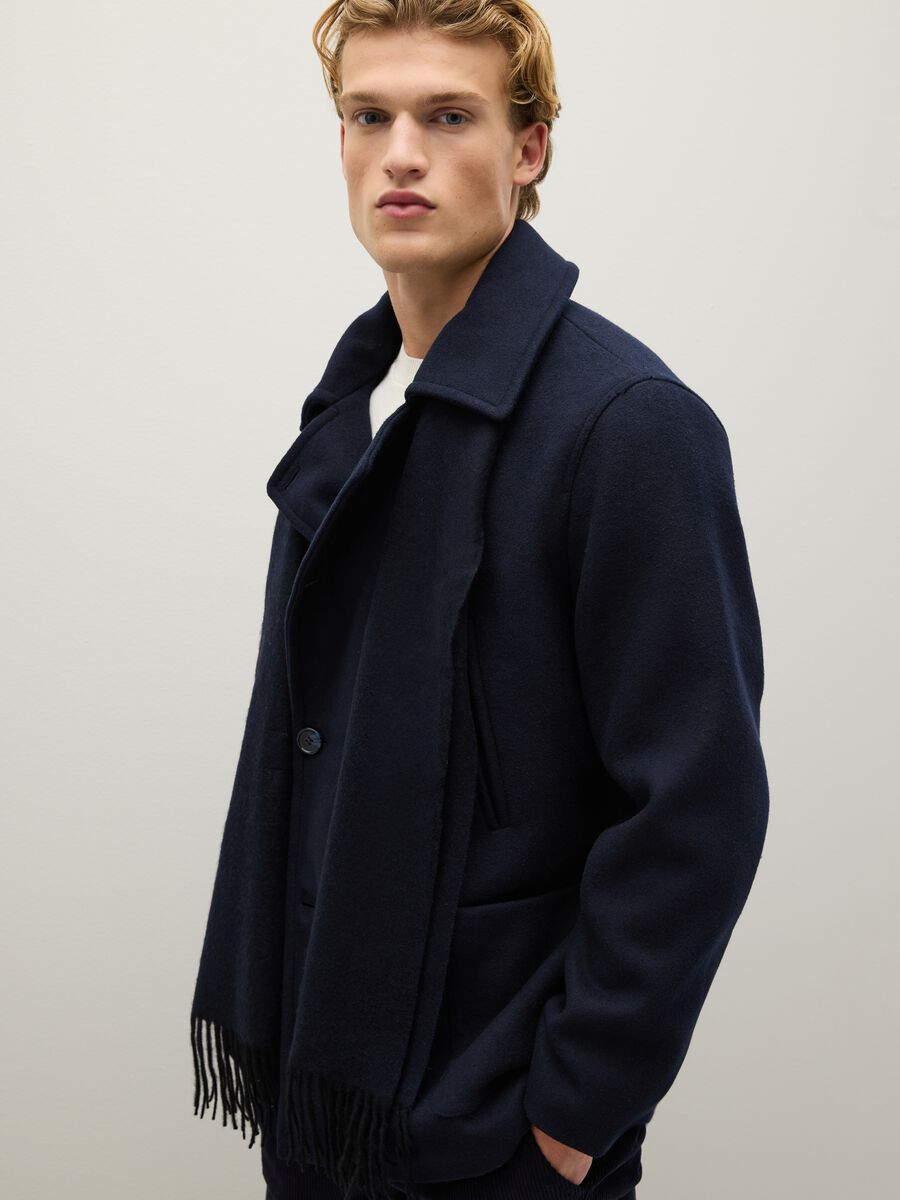 Blue regular fit wool blend jacket with zip_3