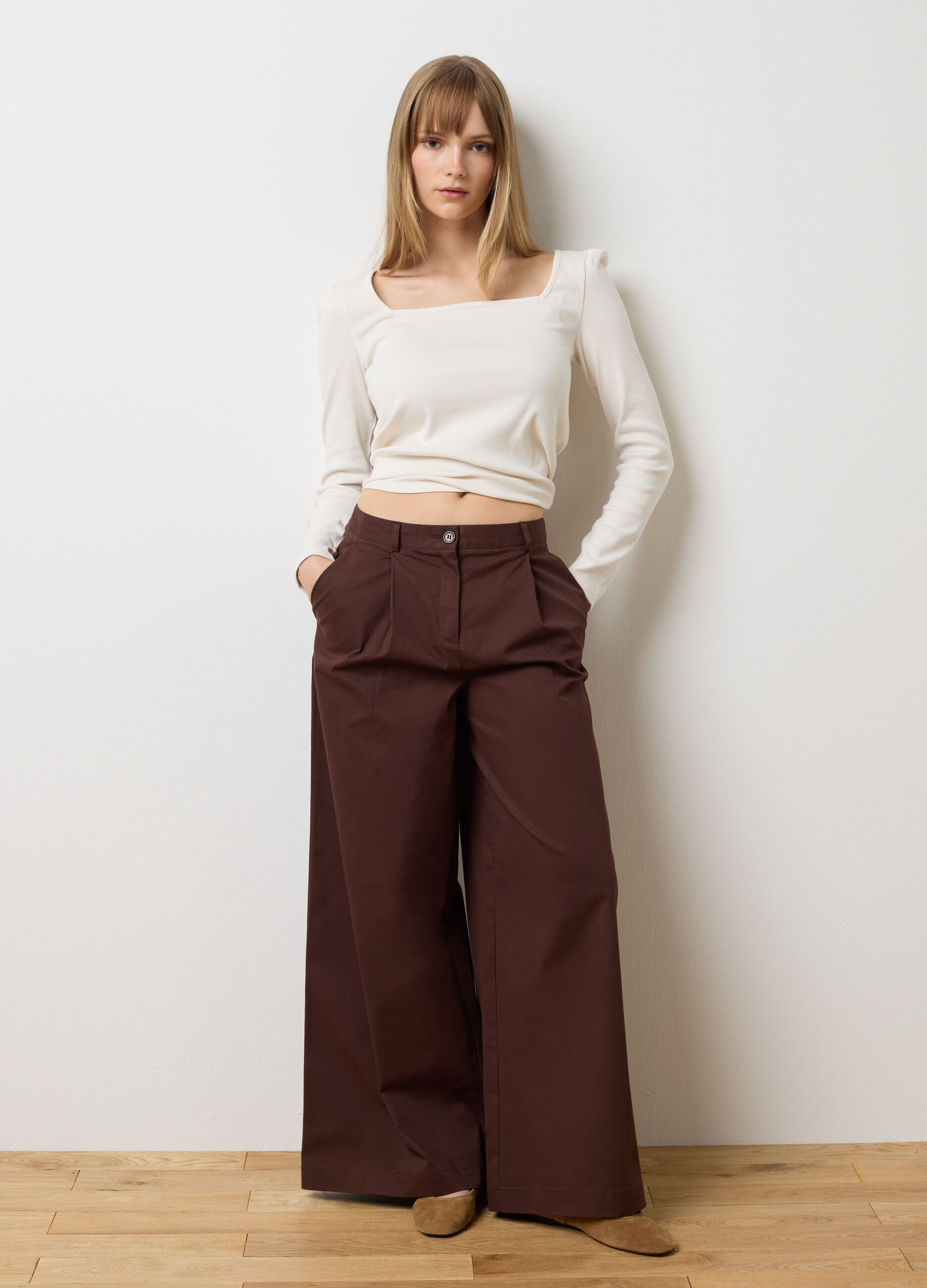 White long sleeve shirt in stretch cotton