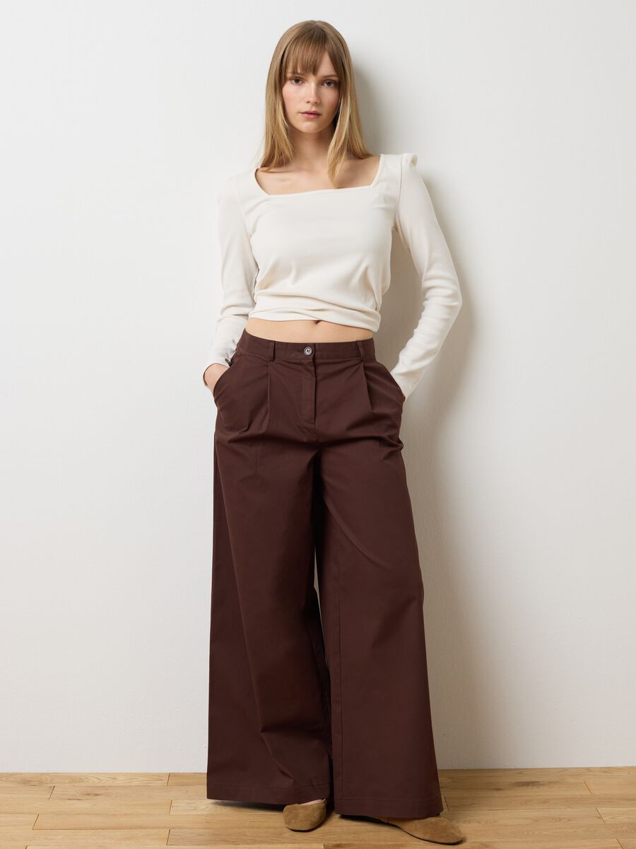 Maglia bianca a maniche lunghe in cotone elasticizzato_2
