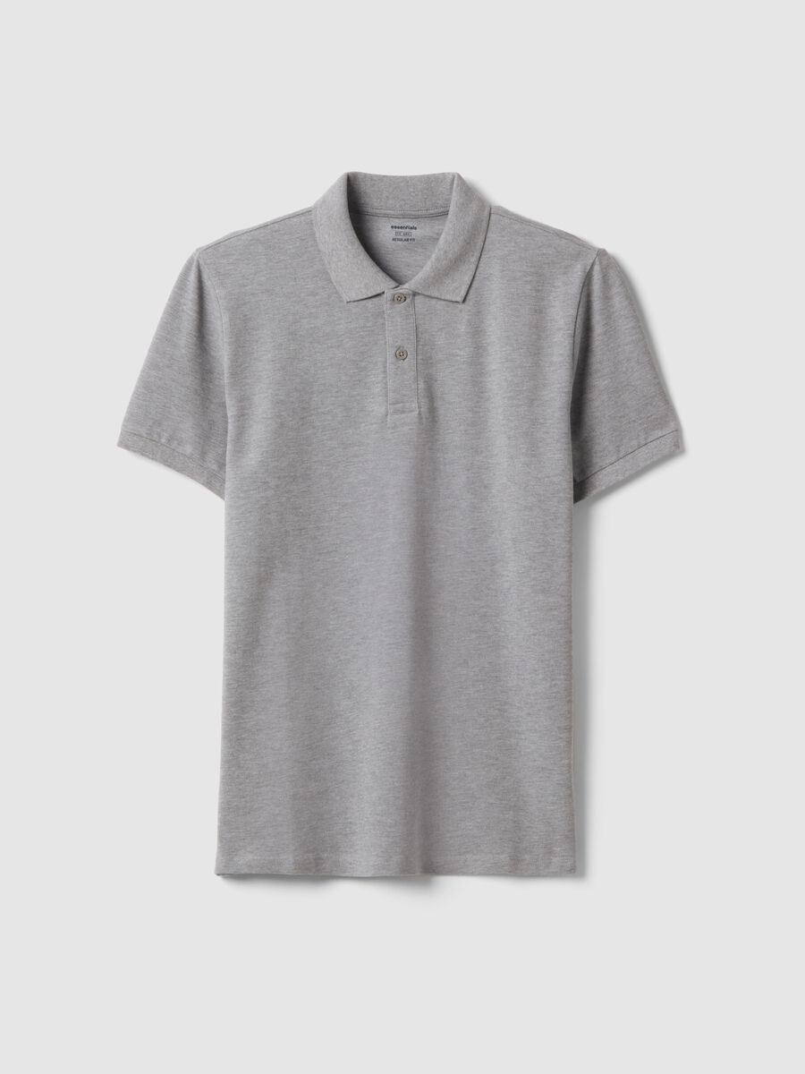 Grey pure cotton short-sleeve polo shirt, regular fit_4