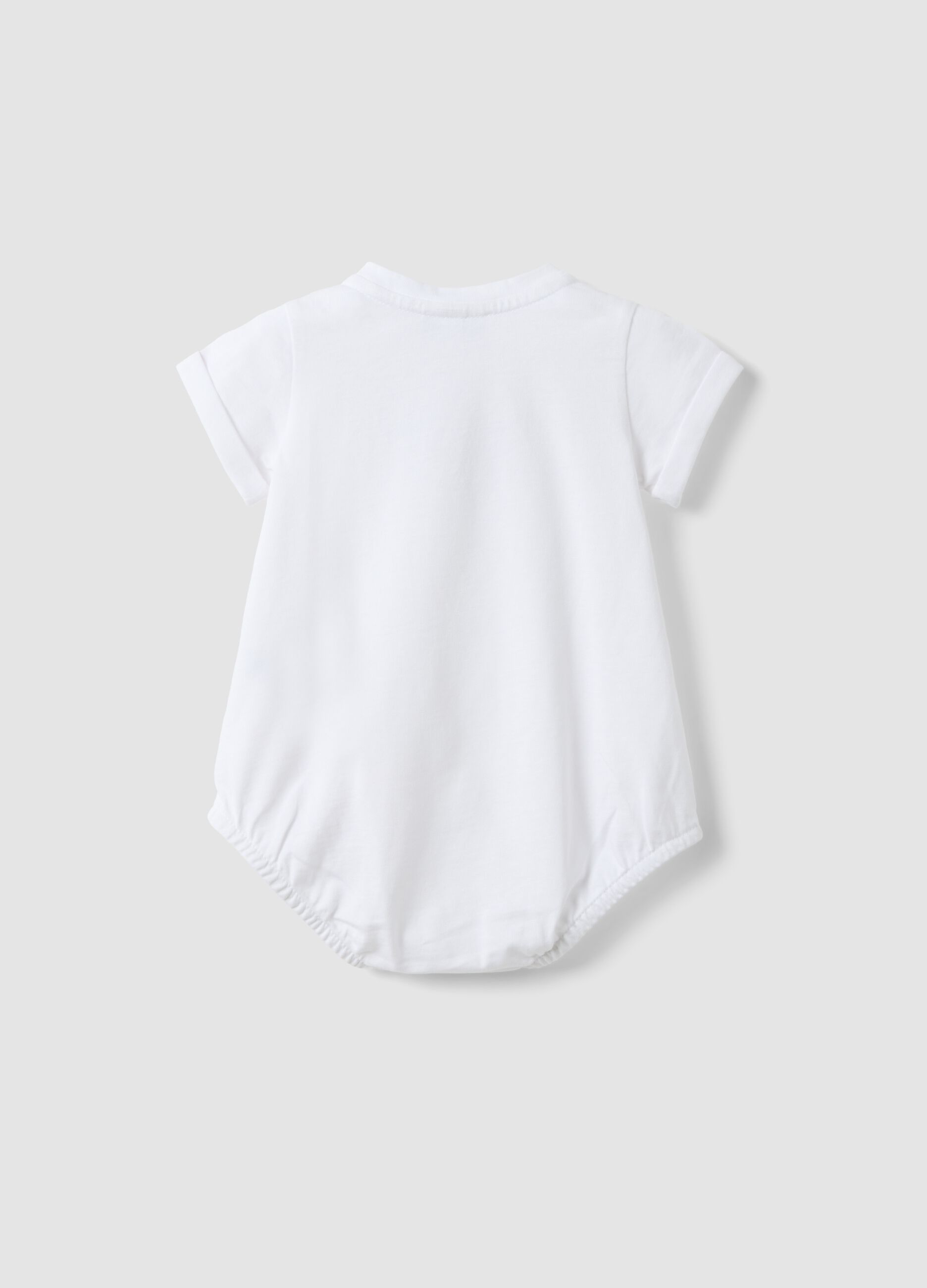 White organic cotton baby bodysuit with embroidery