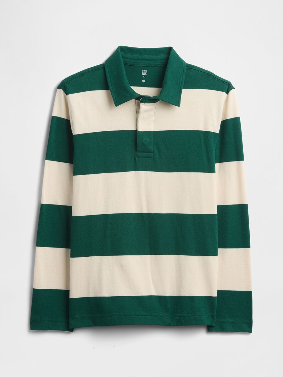 Green and beige long sleeve cotton polo_0