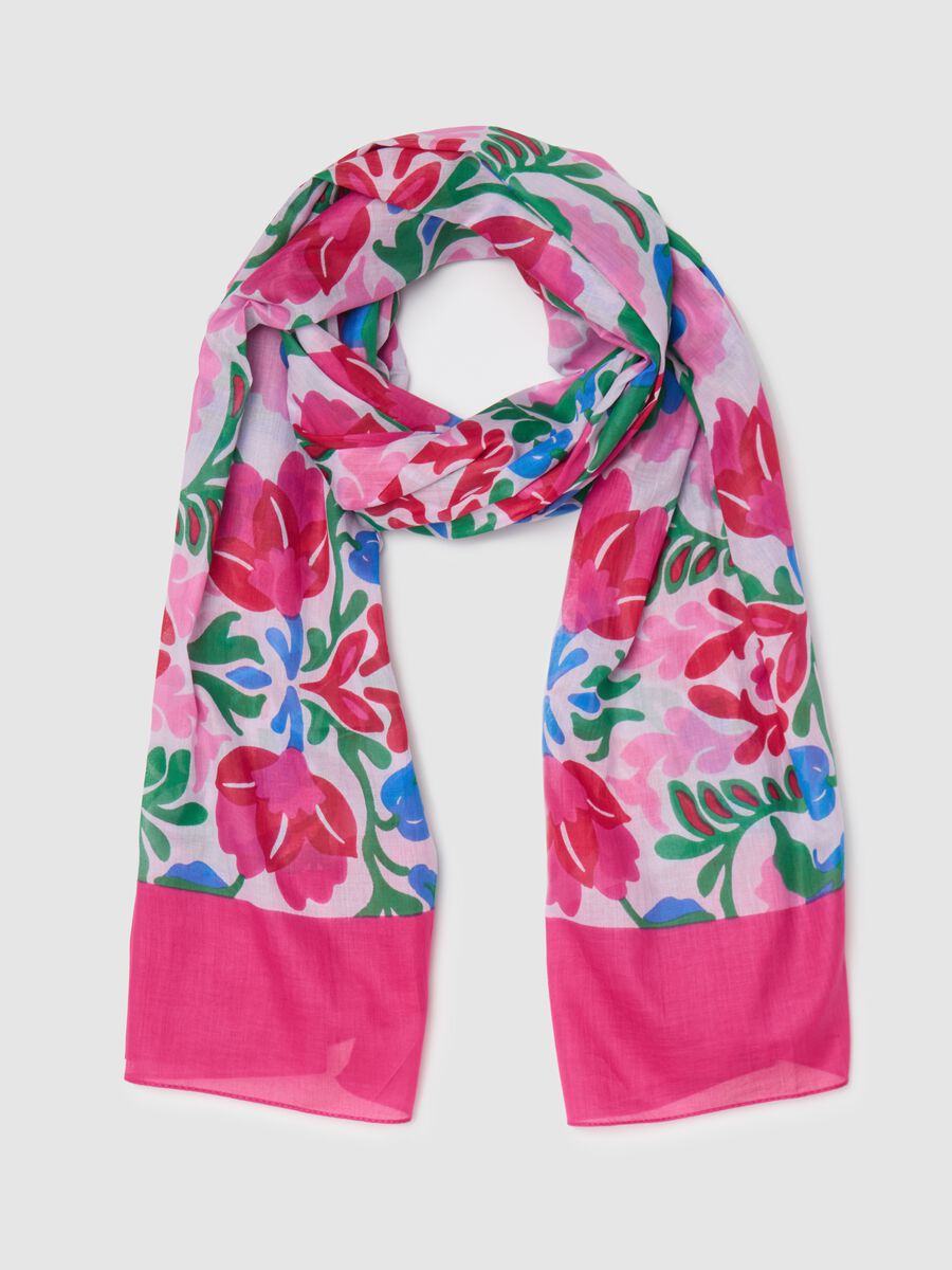 Foulard in cotone con stampa floreale rosa_0