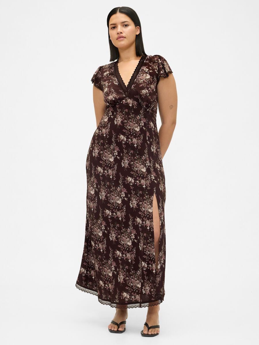 Brown pure viscose dress with floral print_3