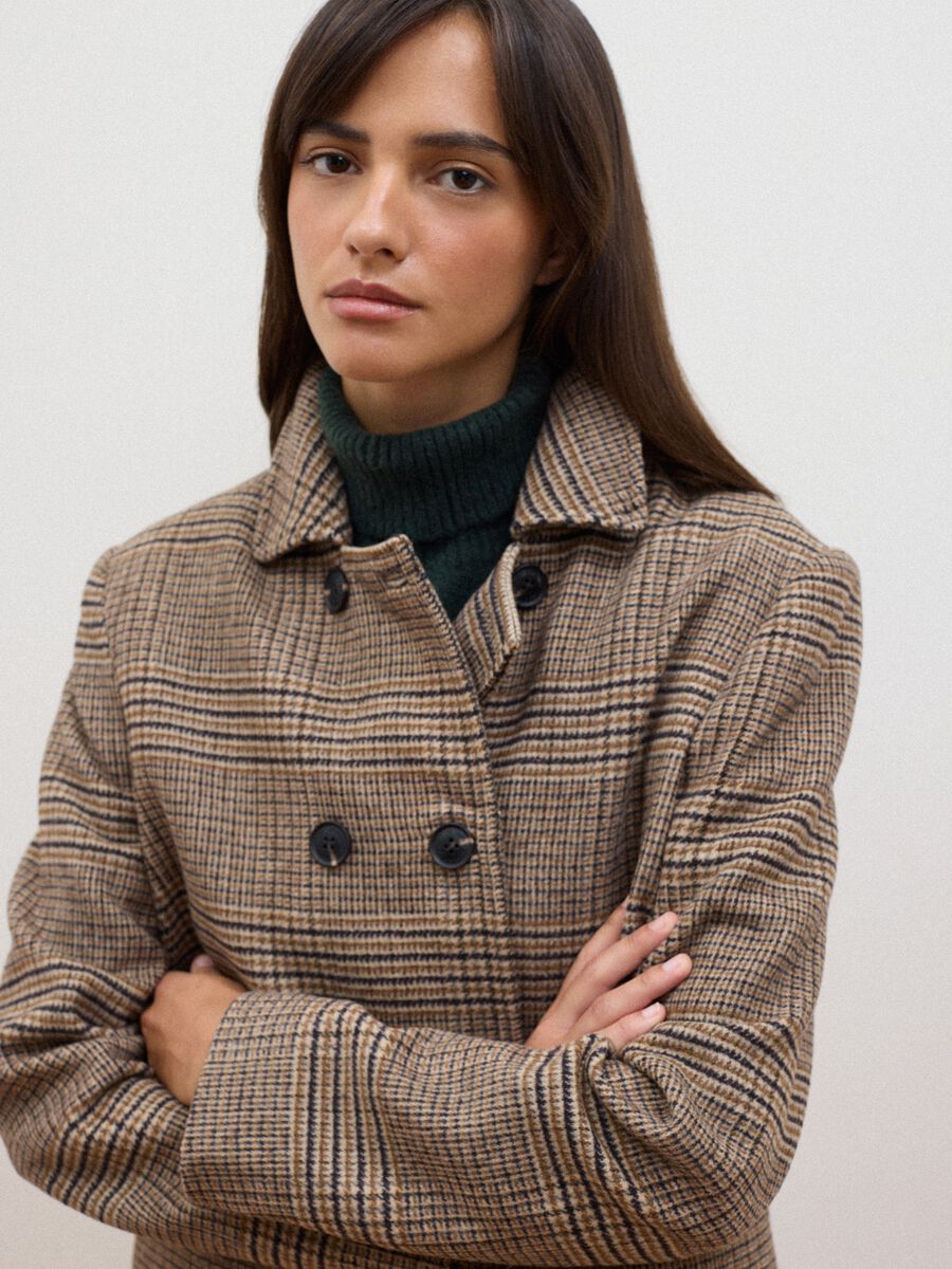Brown checked wool-blend double-breasted shacket, oversized fit_2
