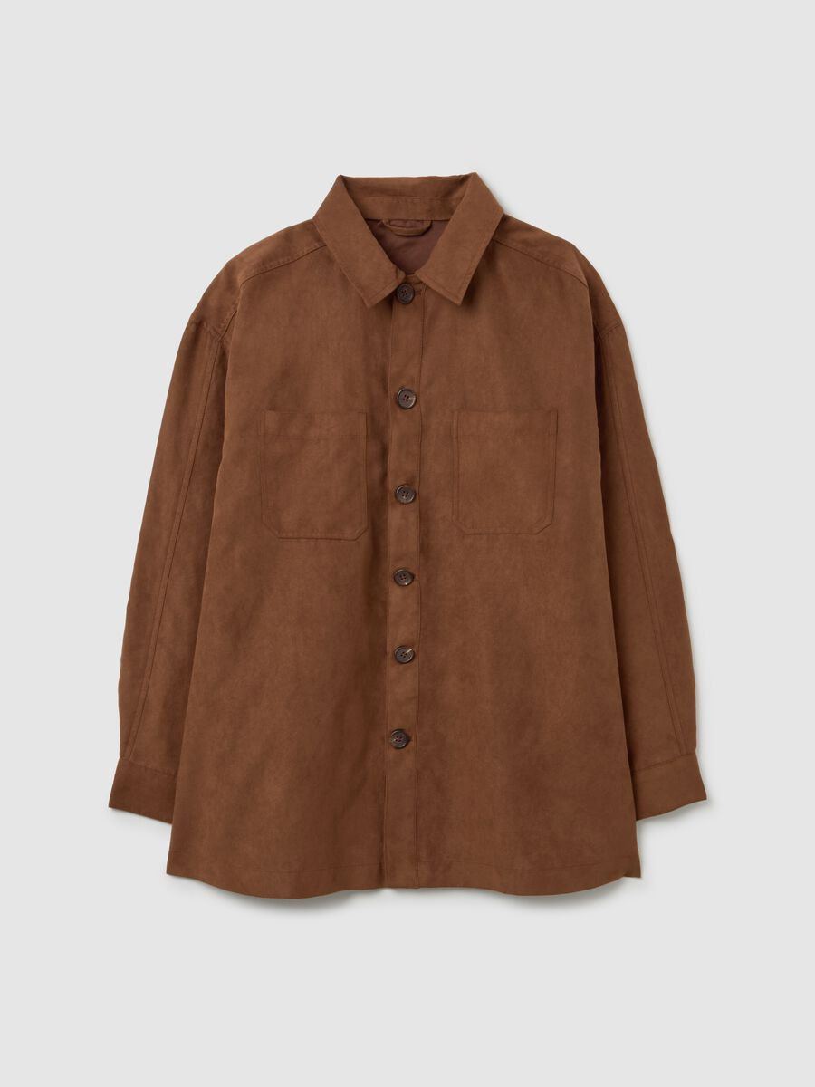 Brown Suede Maternity Shacket_4