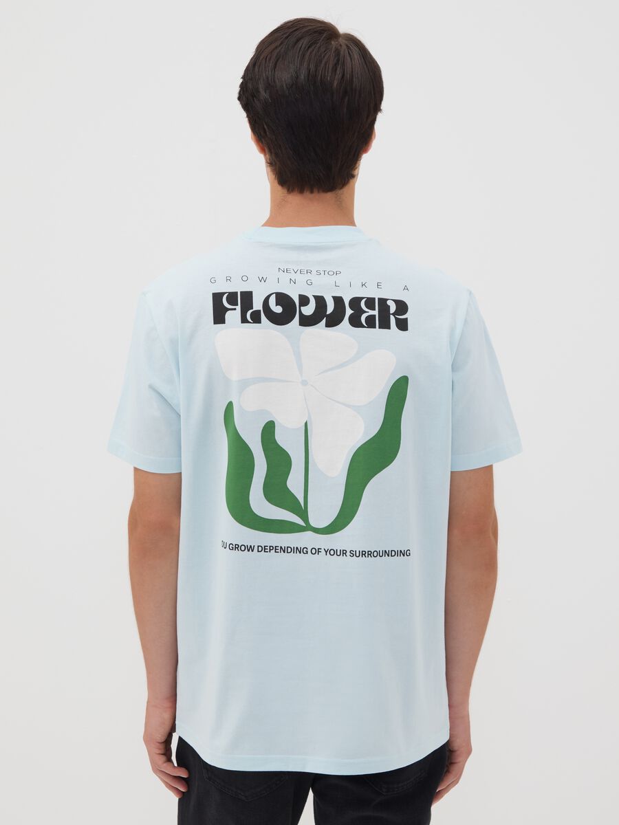 Light blue pure cotton jersey T-shirt with print, regular fit_3