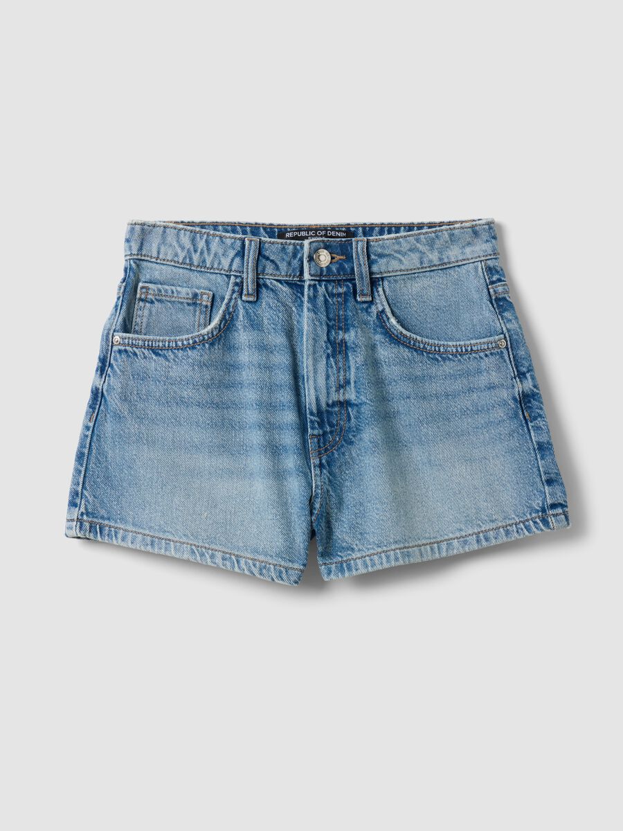 Light blue pure cotton denim shorts_0