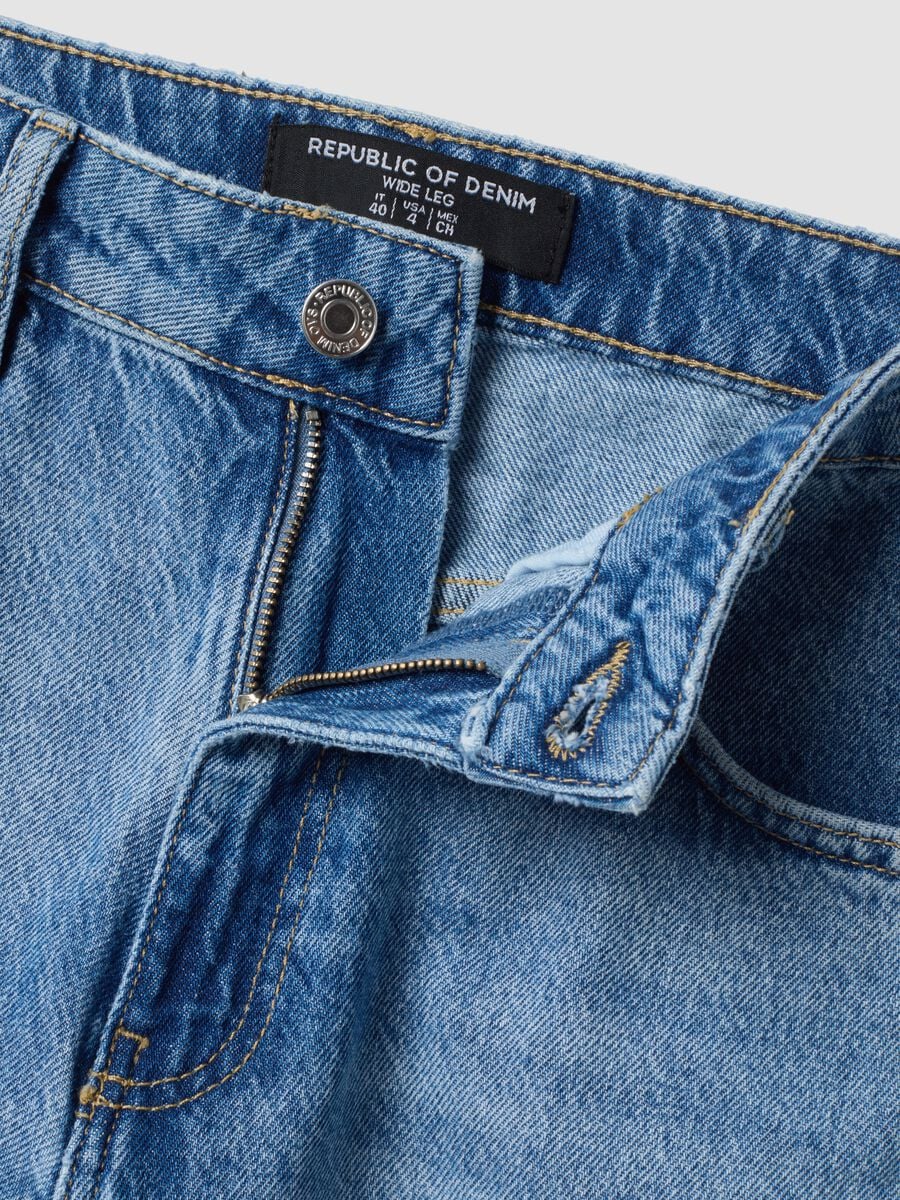 Light blue pure cotton high-waisted wide-leg denim jeans_5