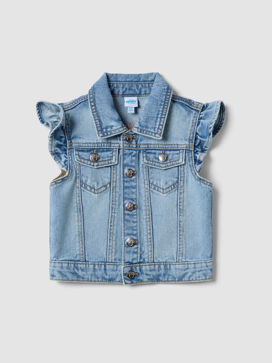 Gilet in puro cotone denim azzurro da bambina regular fit con Minnie_0