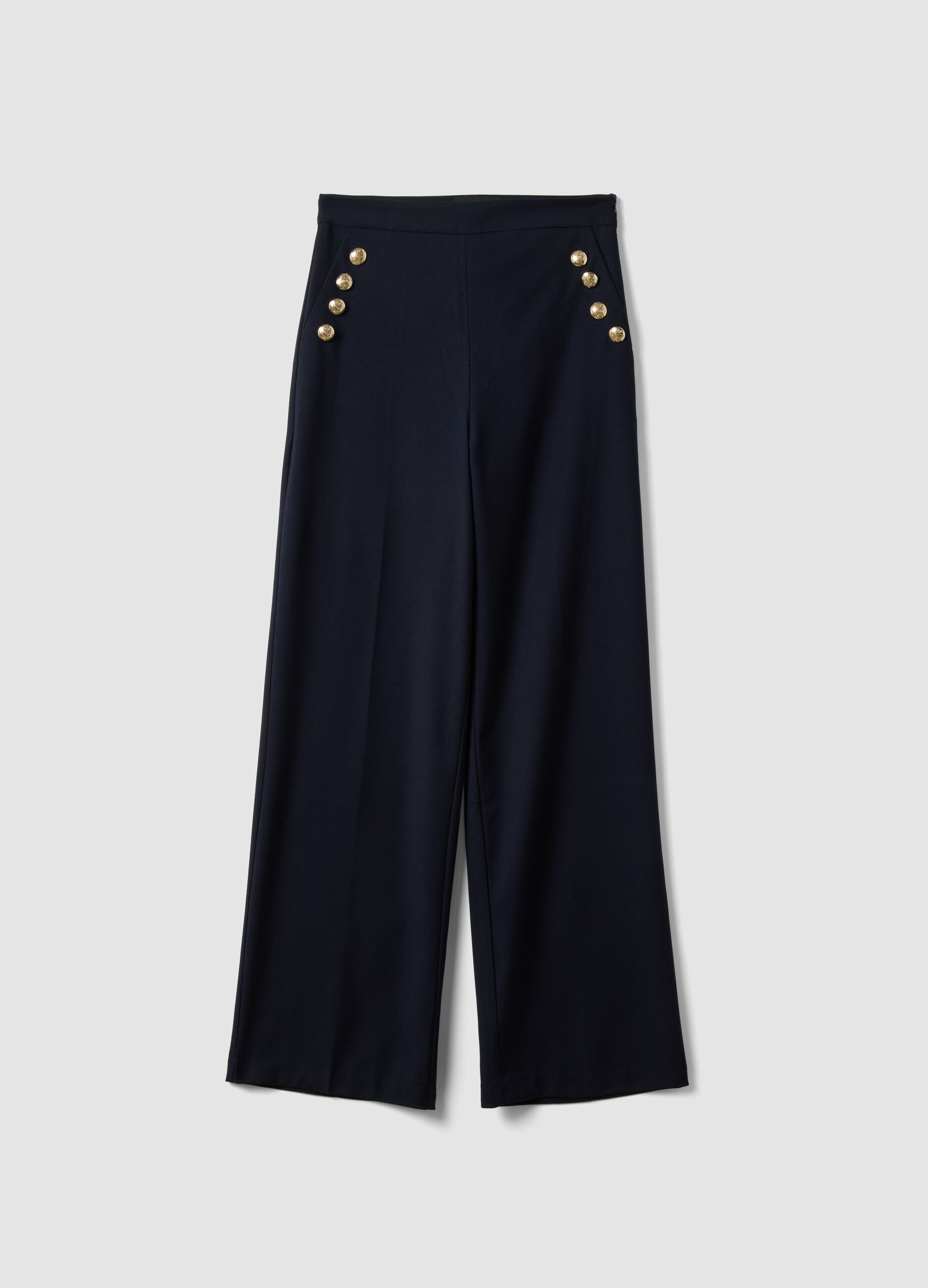 Blue stretch viscose straight-fit trousers