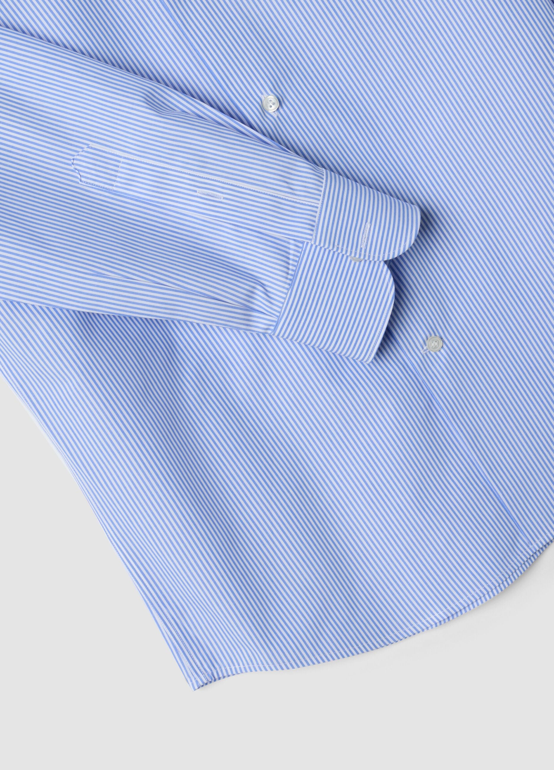Light blue slim-fit pure cotton striped shirt