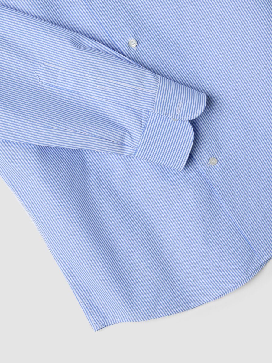 Camicia azzurra in puro cotone a righe slim fit_1