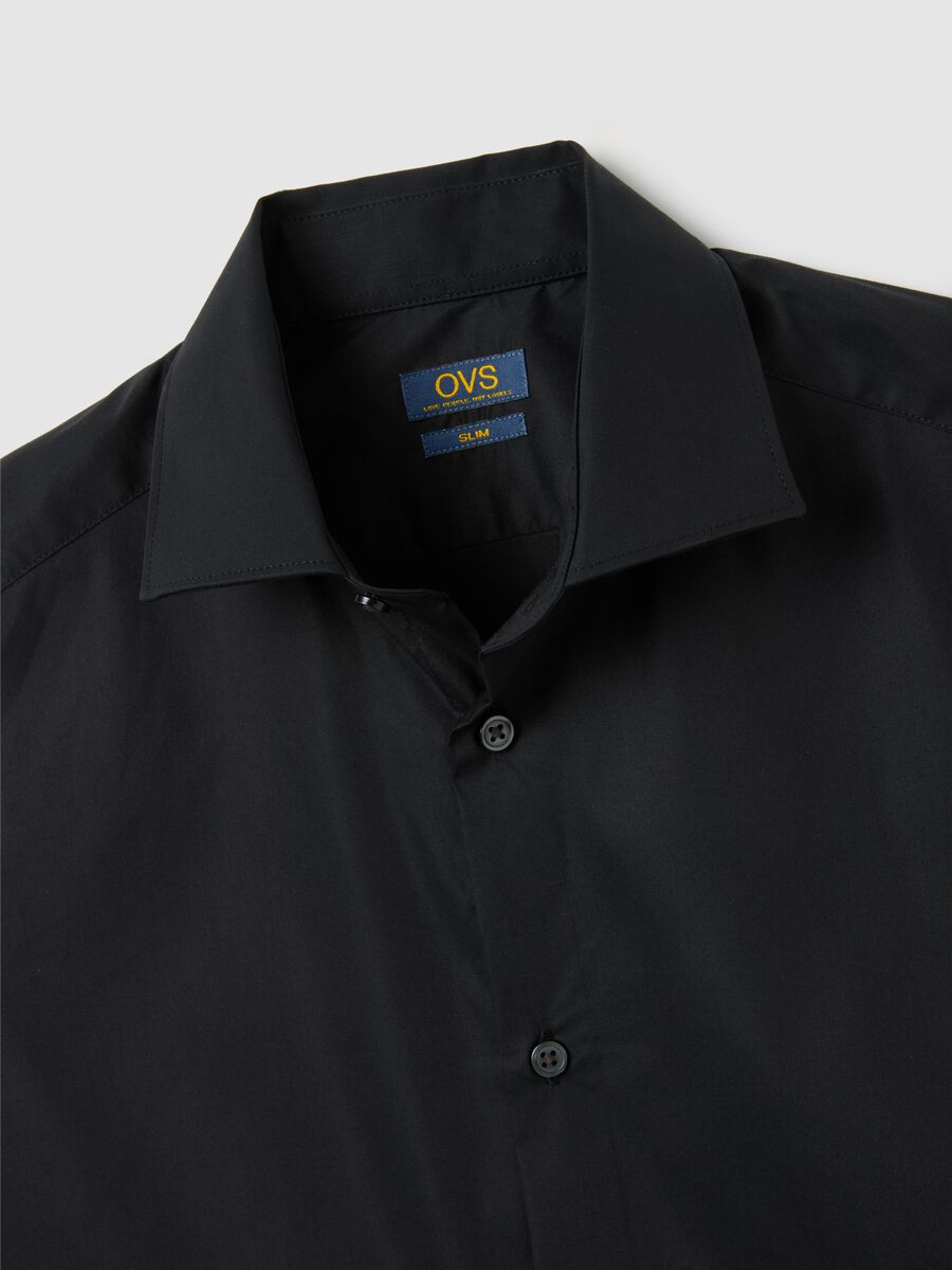 Men’s slim fit black cotton blend shirt_5
