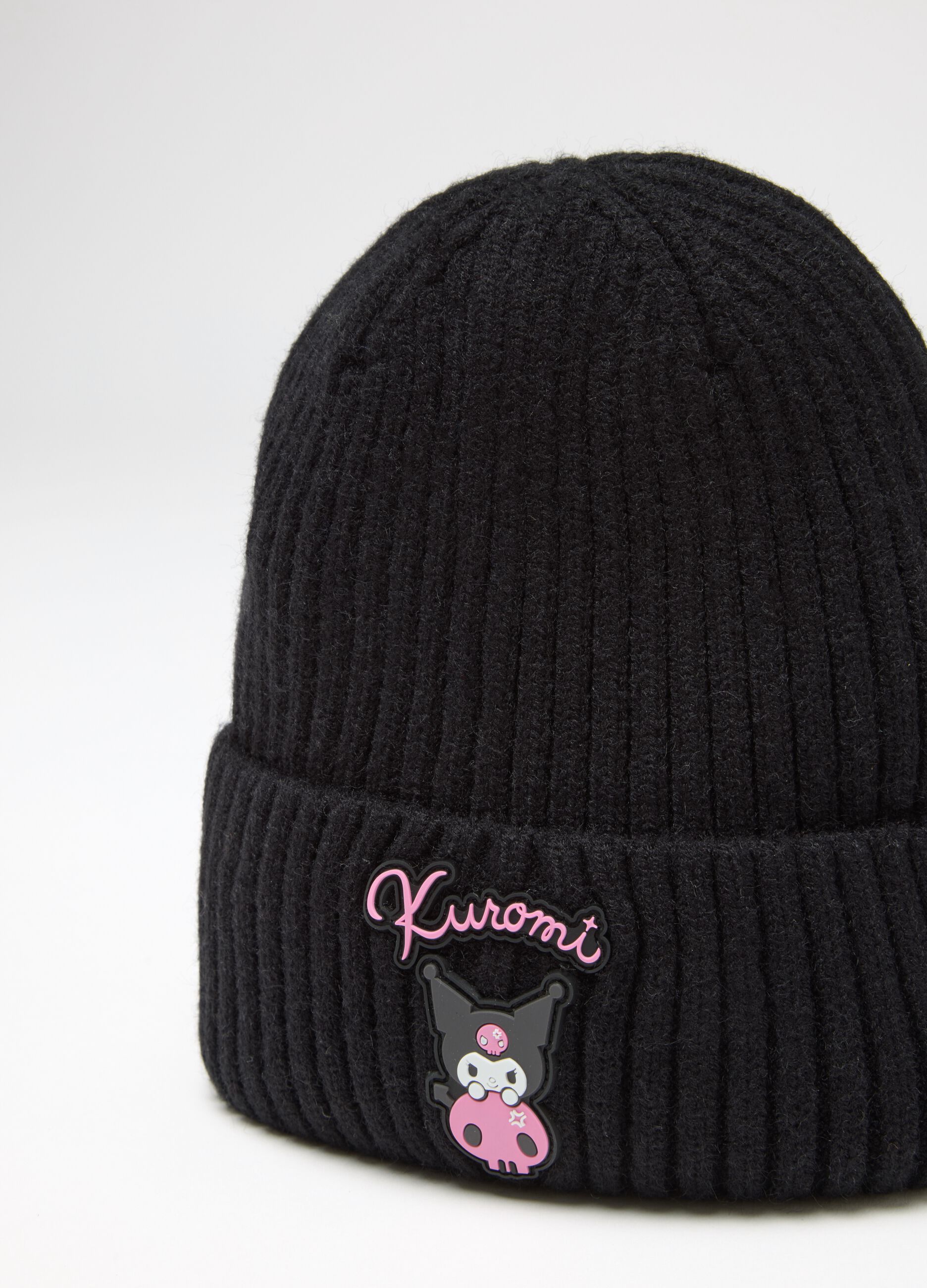 Girls' Black Hat with Kuromi Embroidery