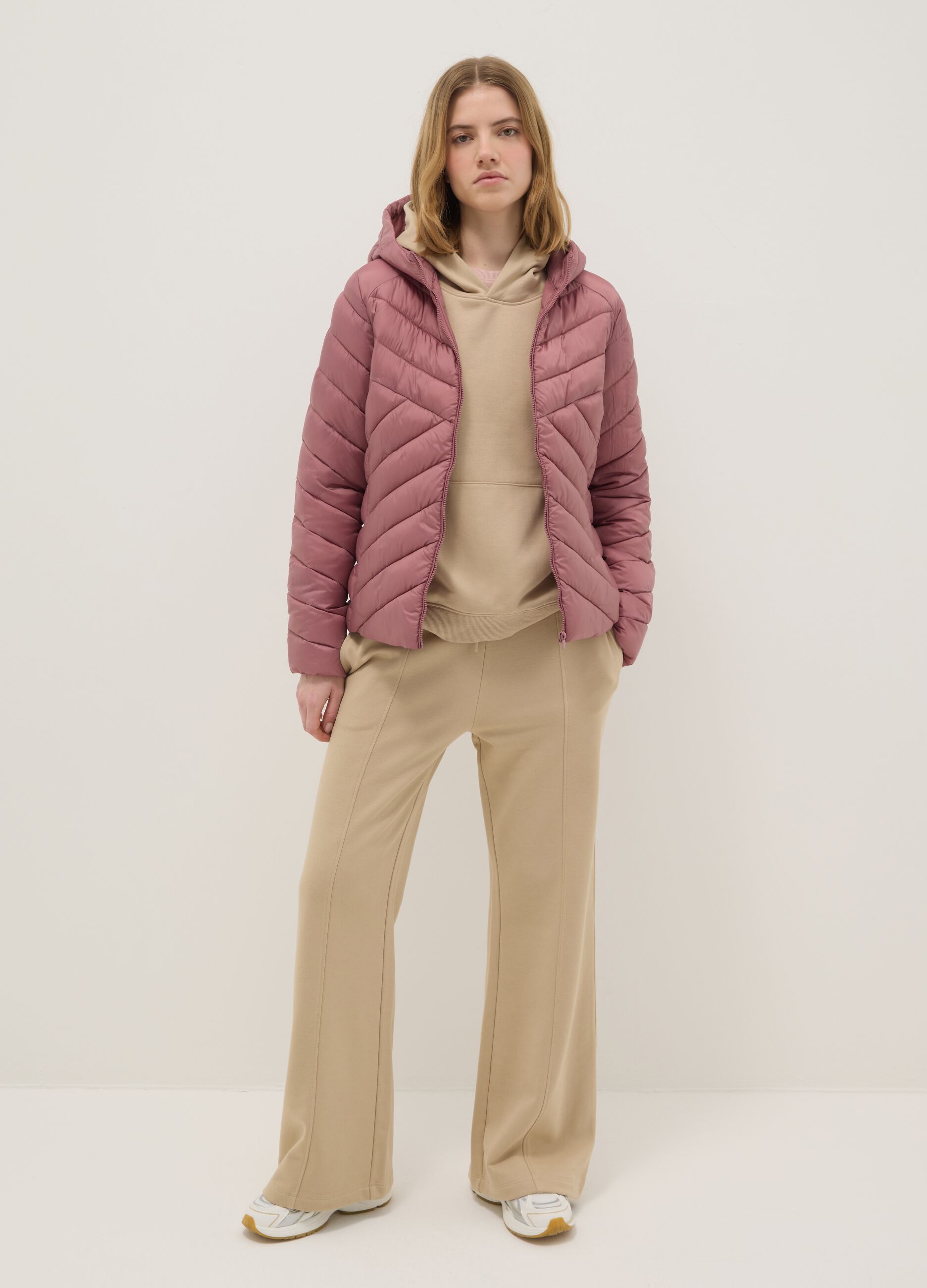 Regular fit pink padded jacket with hood