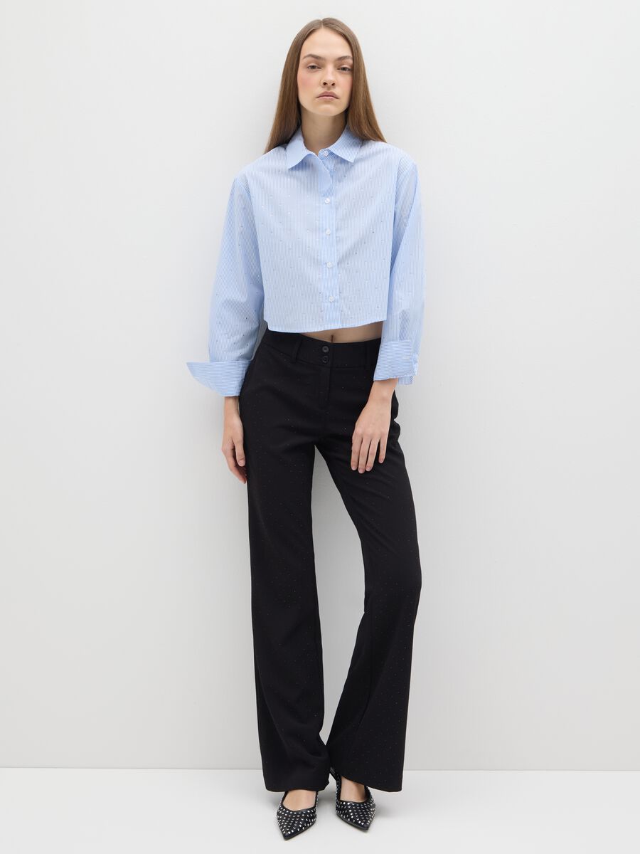 Multicoloured stripe shirt in pure cotton regular fit with rhinestones_2