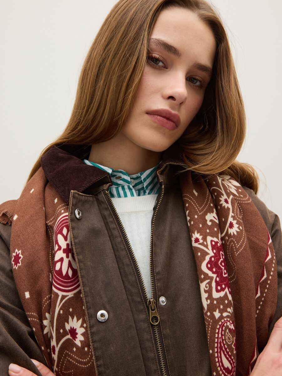 Brown cotton blend jacket with buttons and zip_2