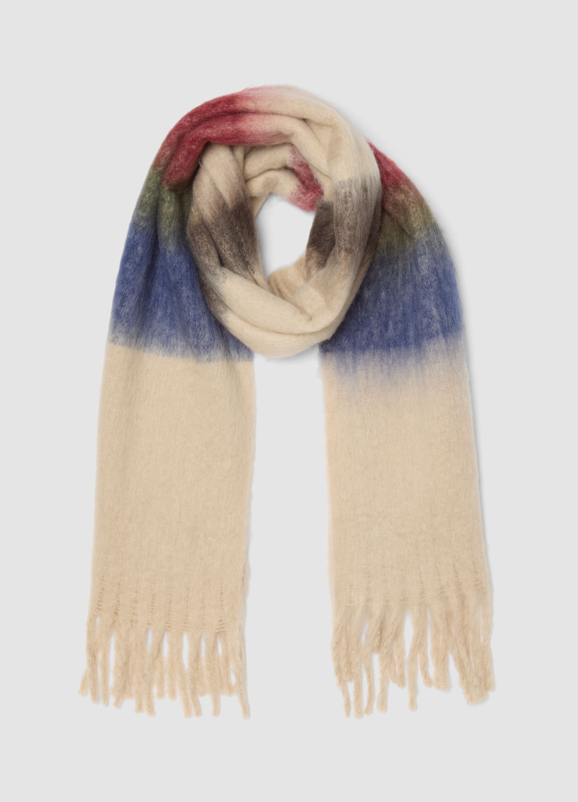 Sciarpa beige sfumata con frange
