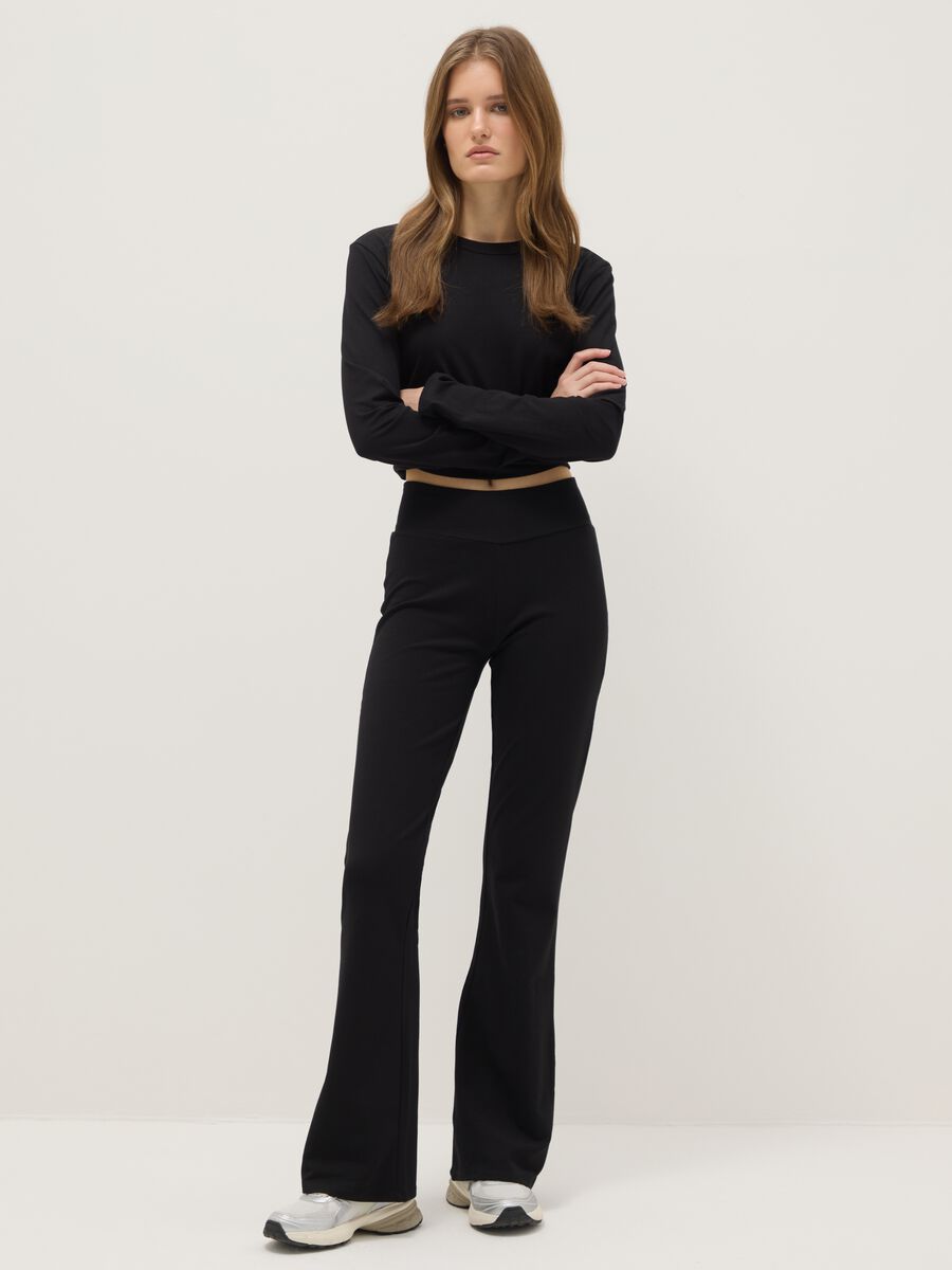 Black Flared Leggings in Stretch Cotton_0