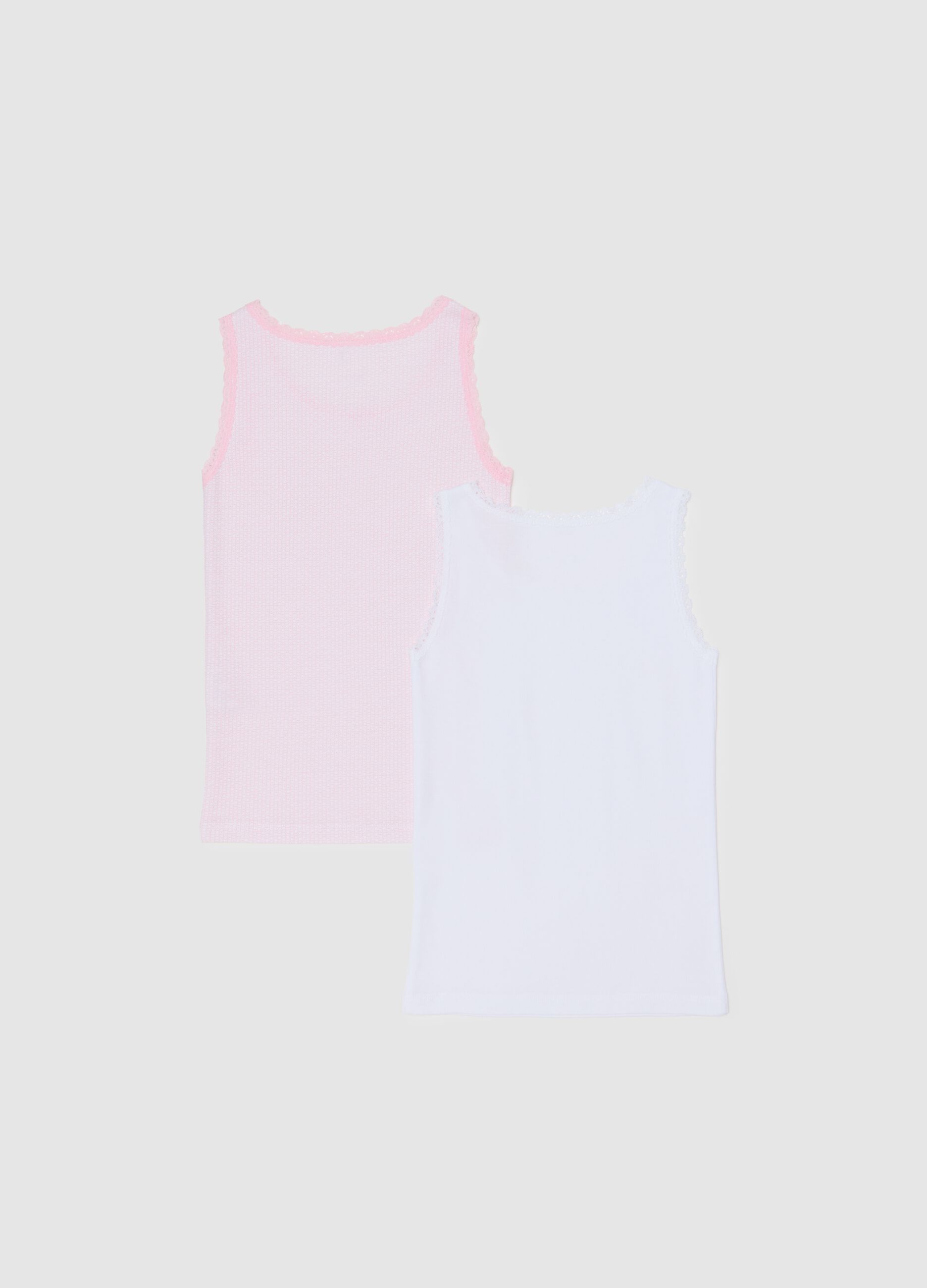 Girls' multicolour cotton sleeveless tops regular fit with lace - twin pack