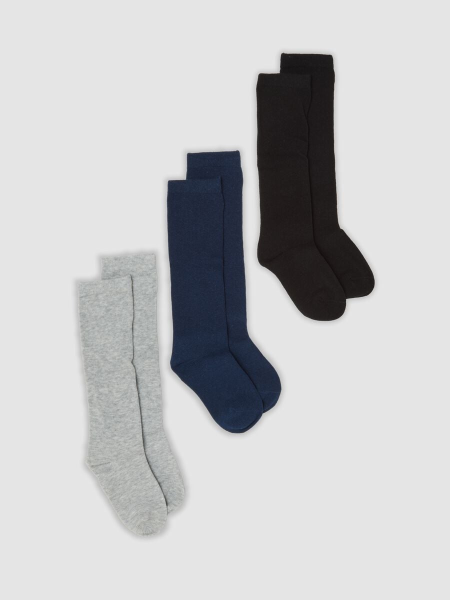 Tripack di calze lunghe blu in cotone organico elasticizzato_0