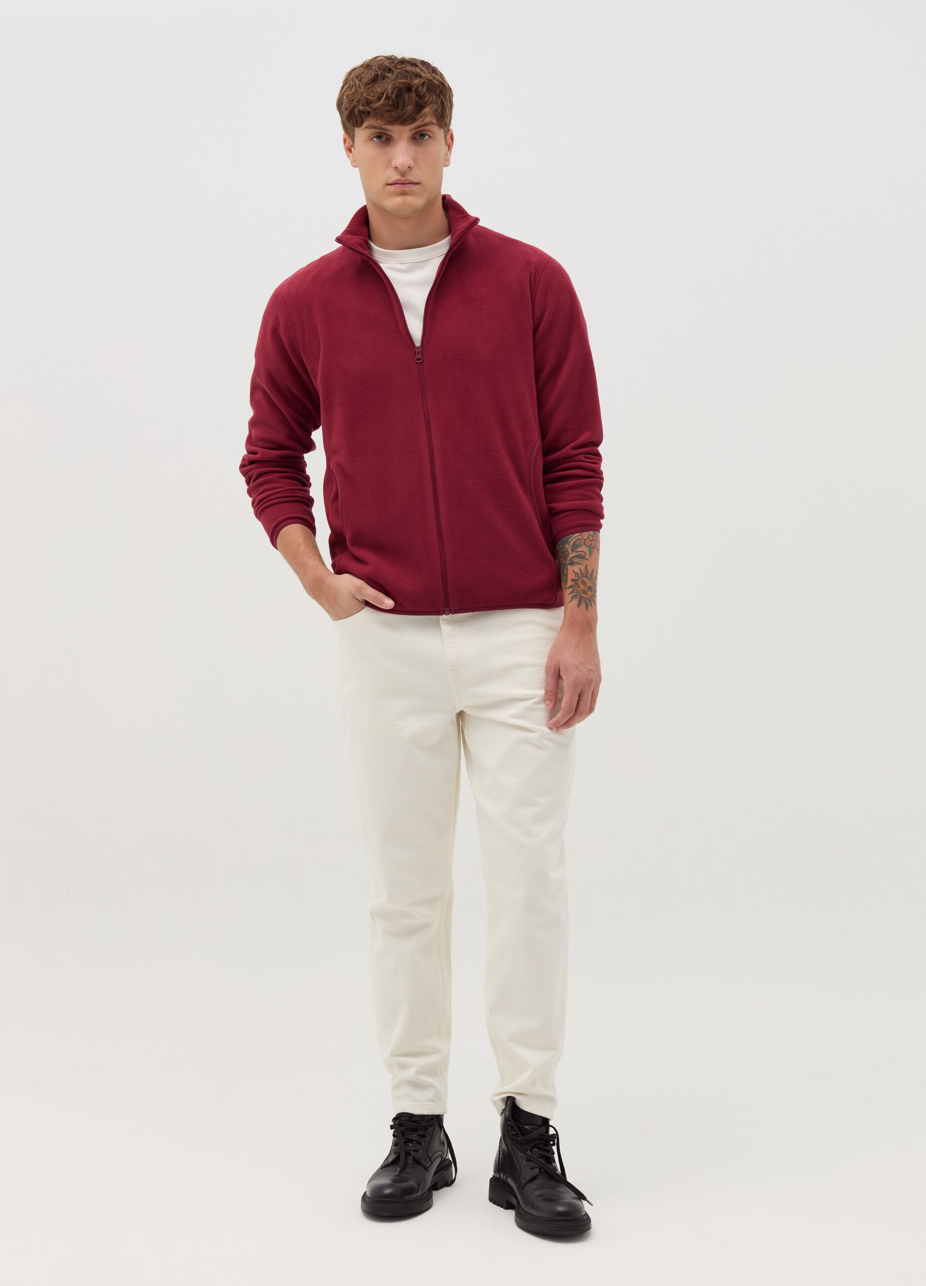 Fleece full-zip sweatshirt with high neck