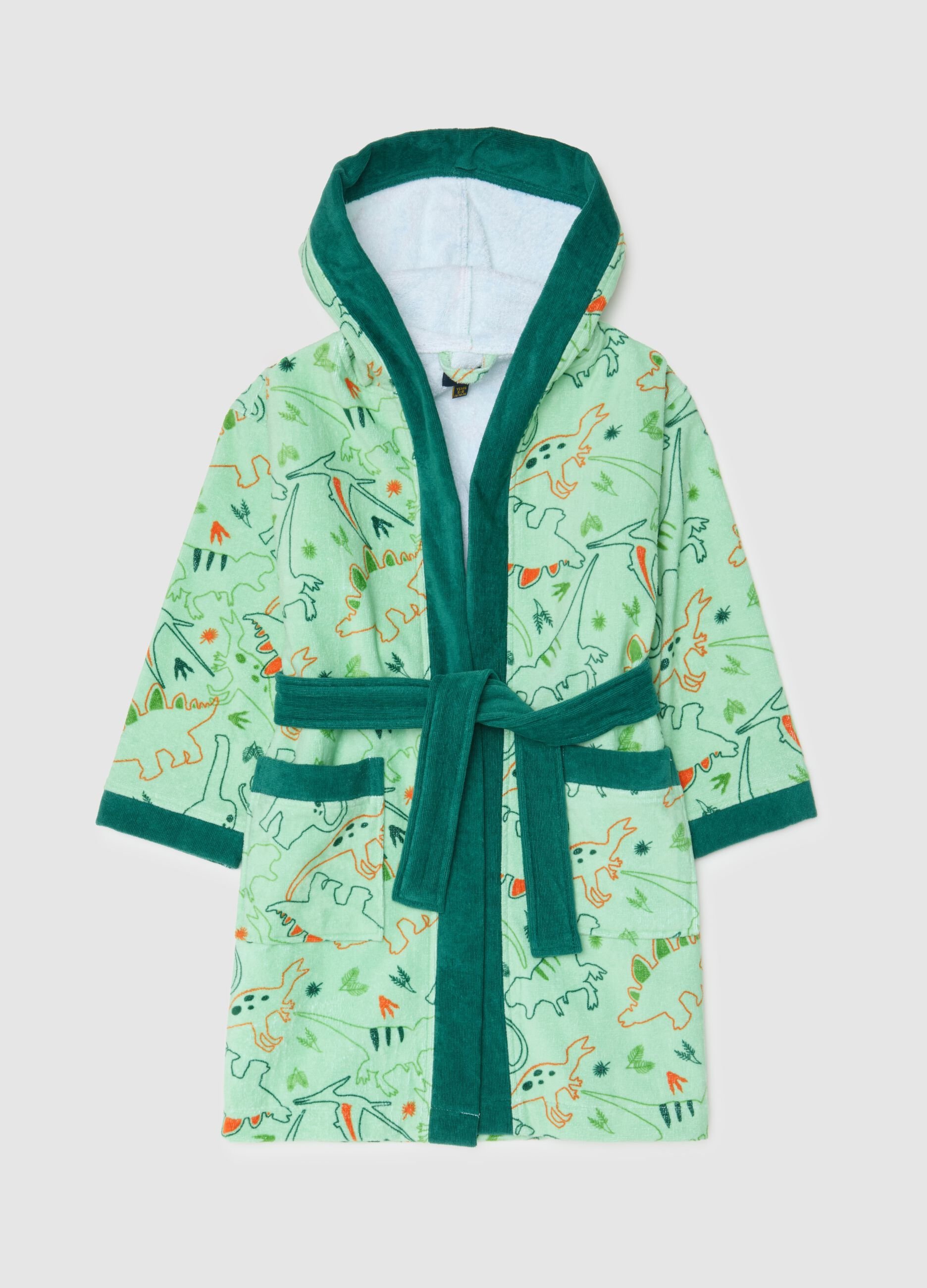 Boys' green pure cotton bathrobe