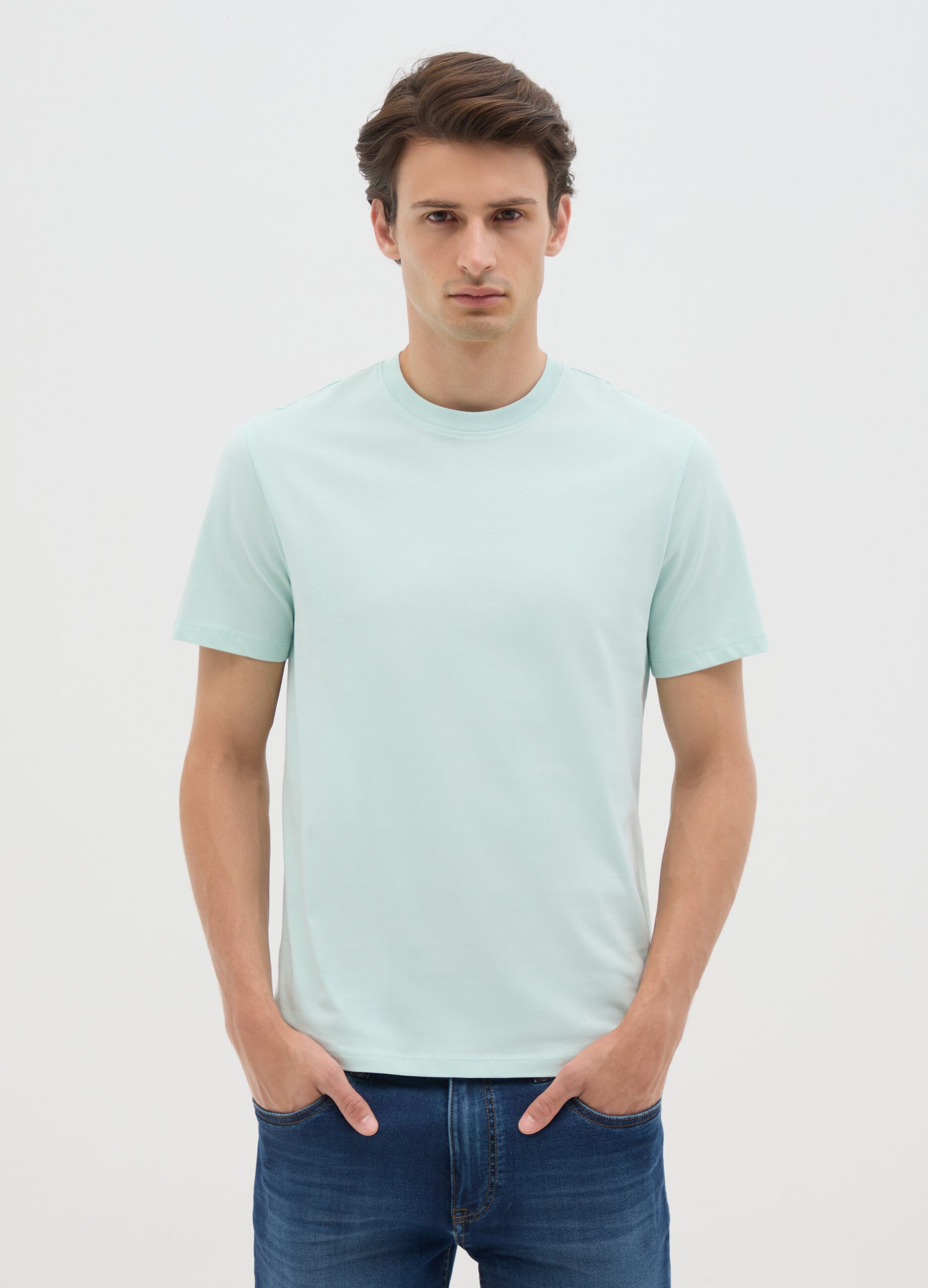 Men's pure cotton blue T-shirt with regular fit