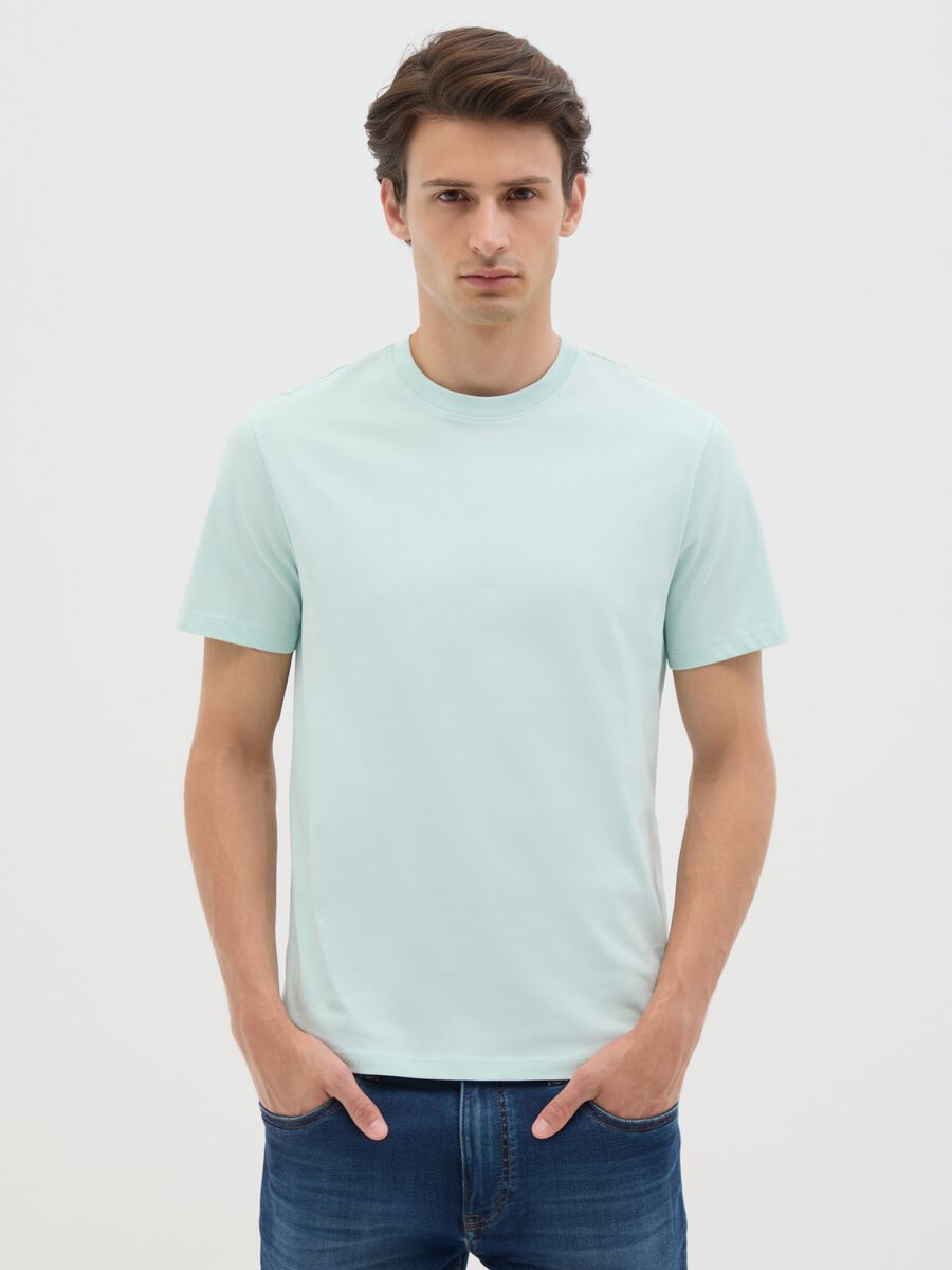 Men's pure cotton blue T-shirt with regular fit_0