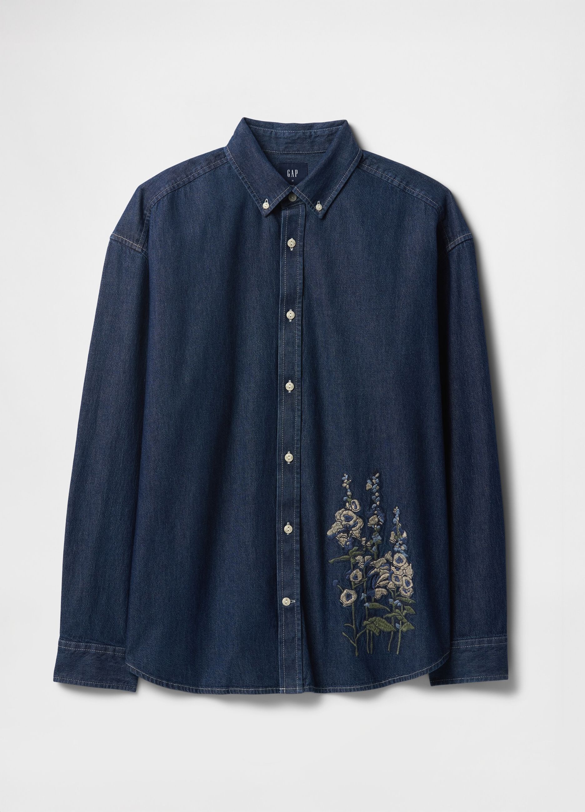 Embroidered Denim Shirt with Flowers