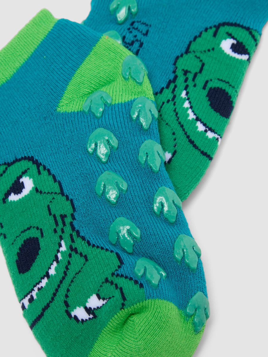 2-pack of green anti-slip socks in stretchy organic cotton with dinosaur print_2