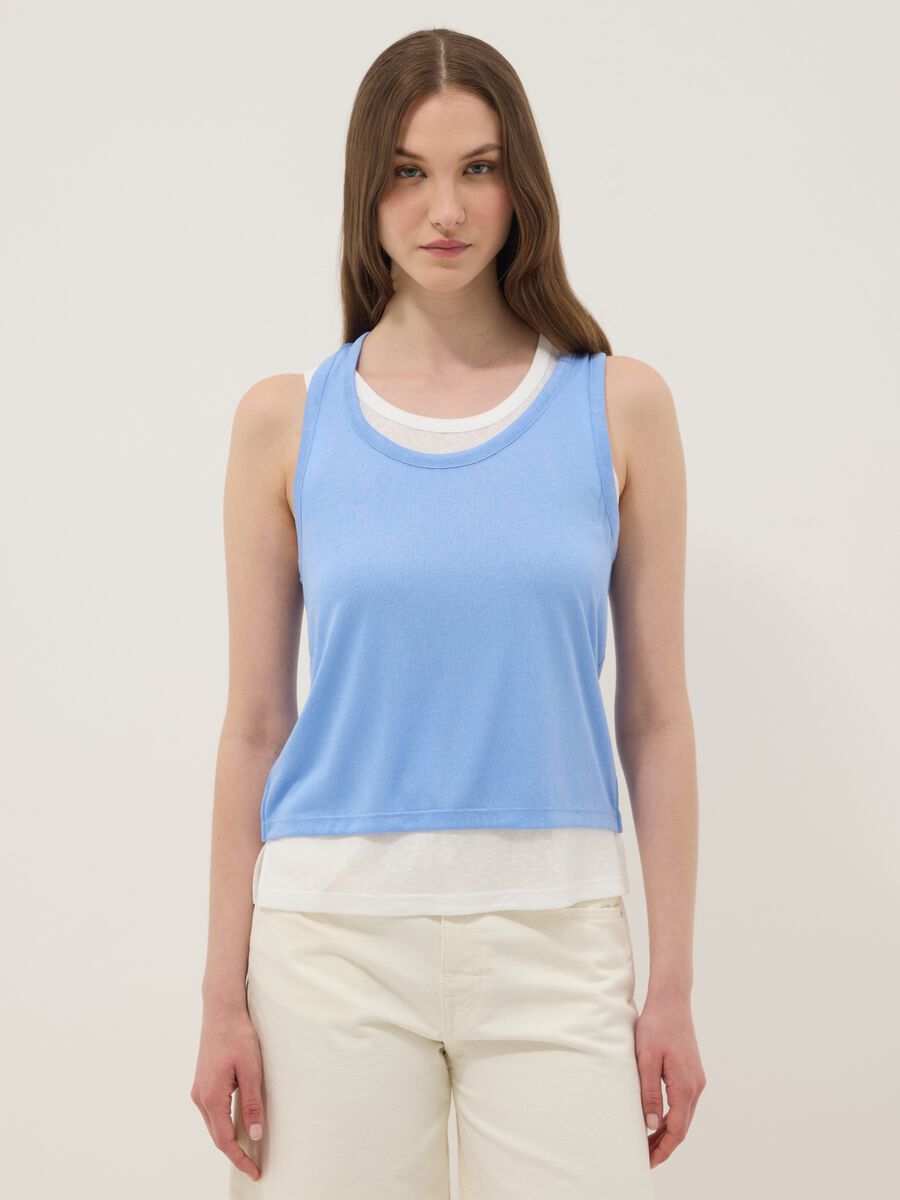 Tank top azzurro in misto viscosa regular fit_1