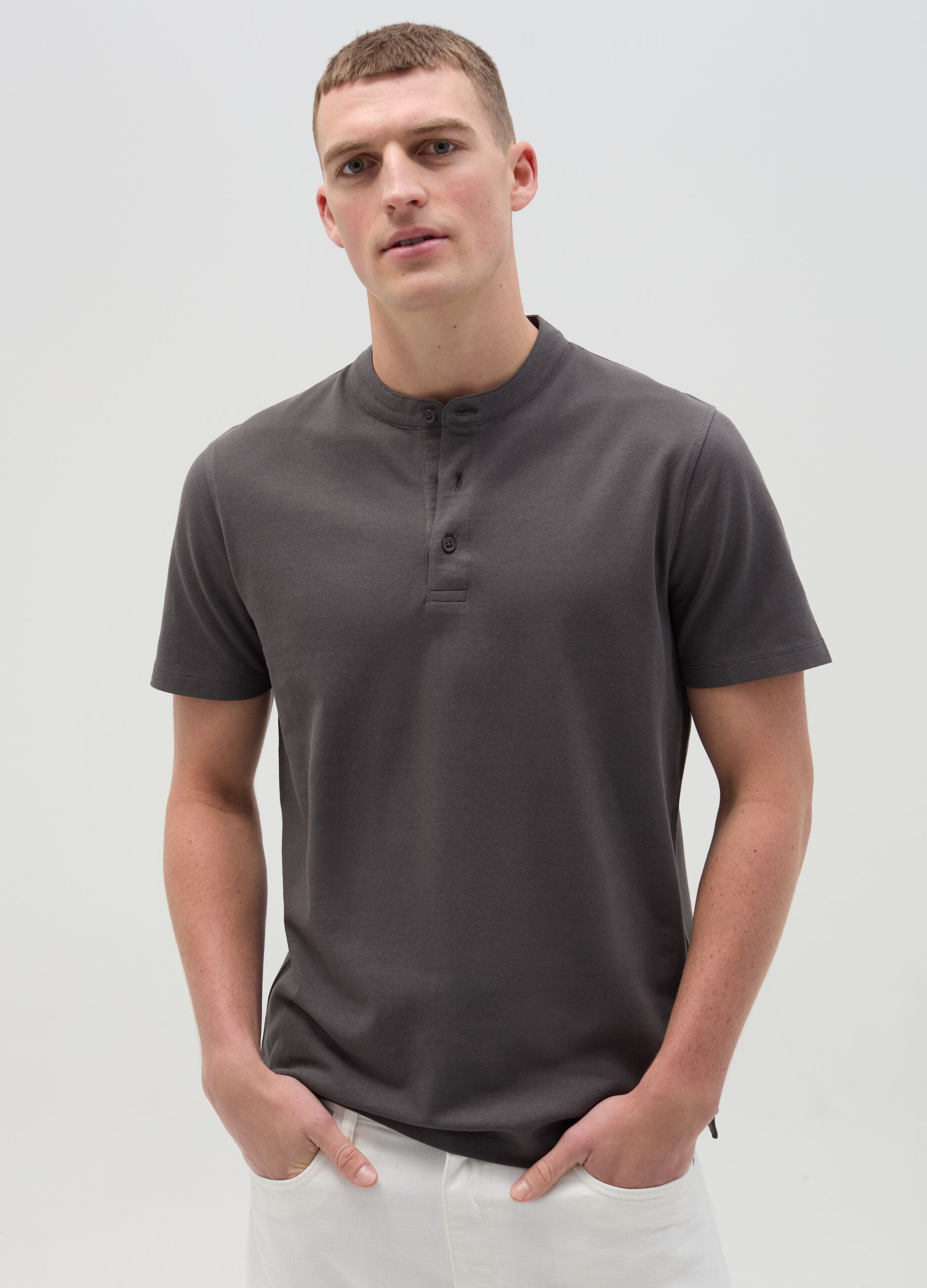 Piquet polo shirt with Mandarin collar