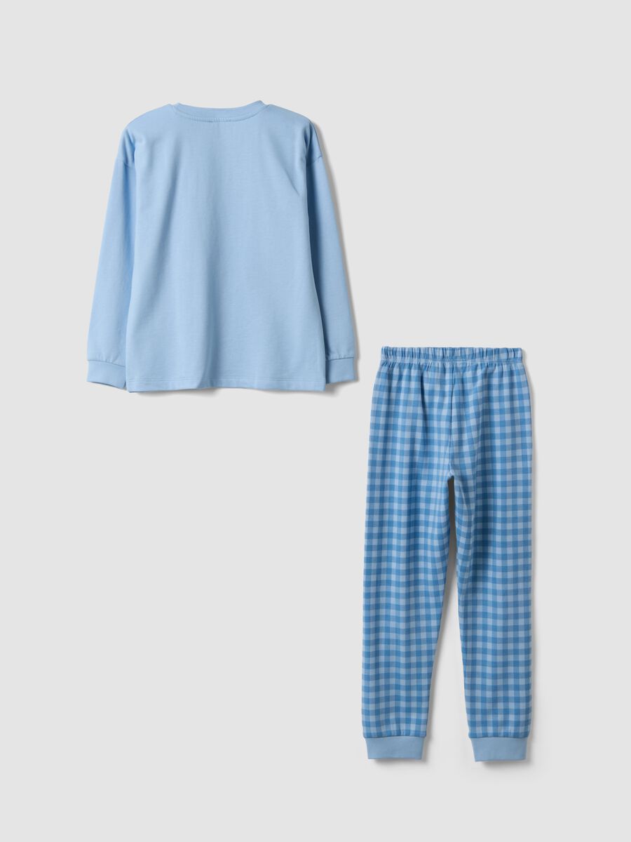 Blue organic cotton pyjamas with teddy bear print_1