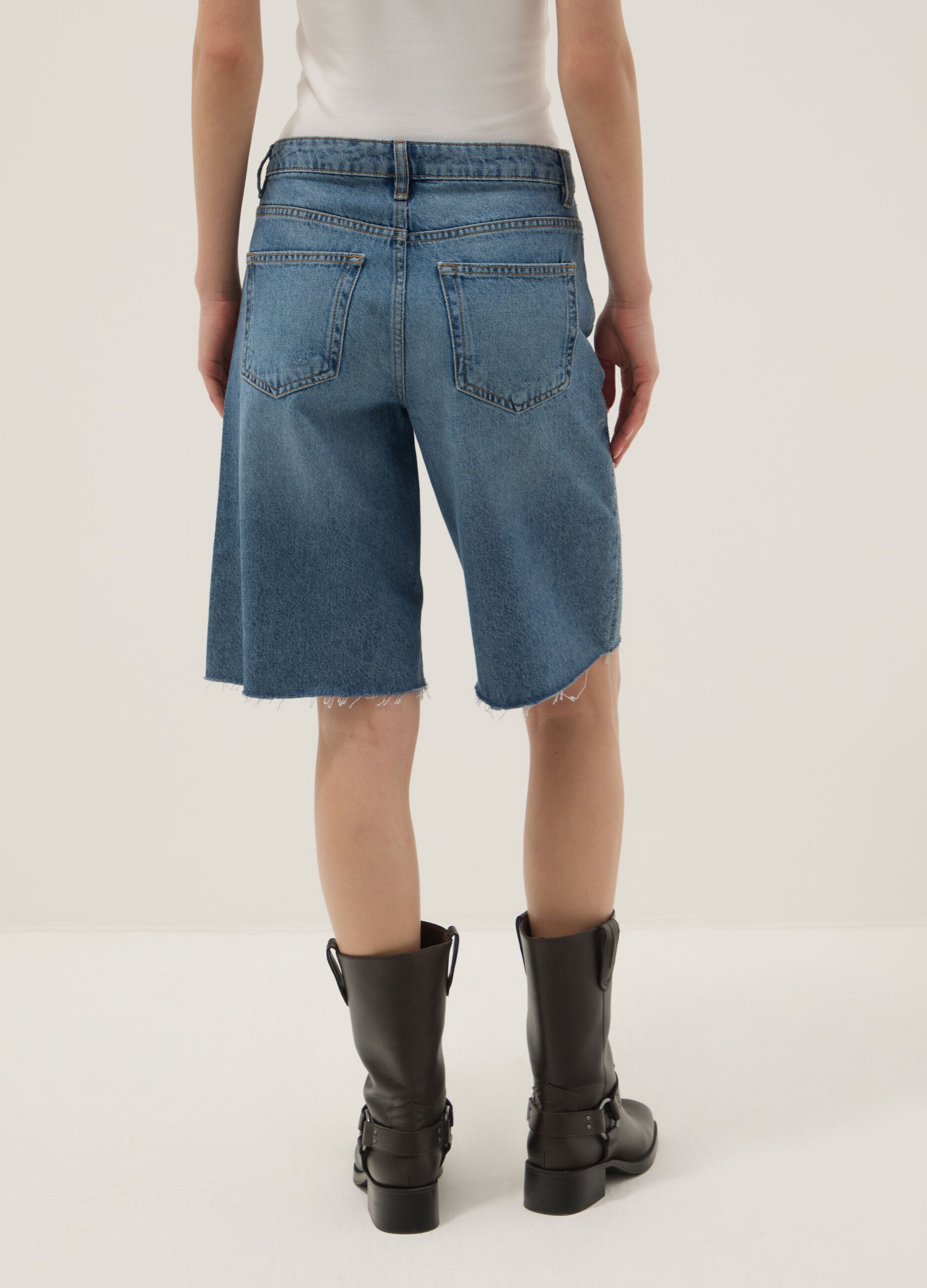 Blue pure cotton denim Bermuda shorts