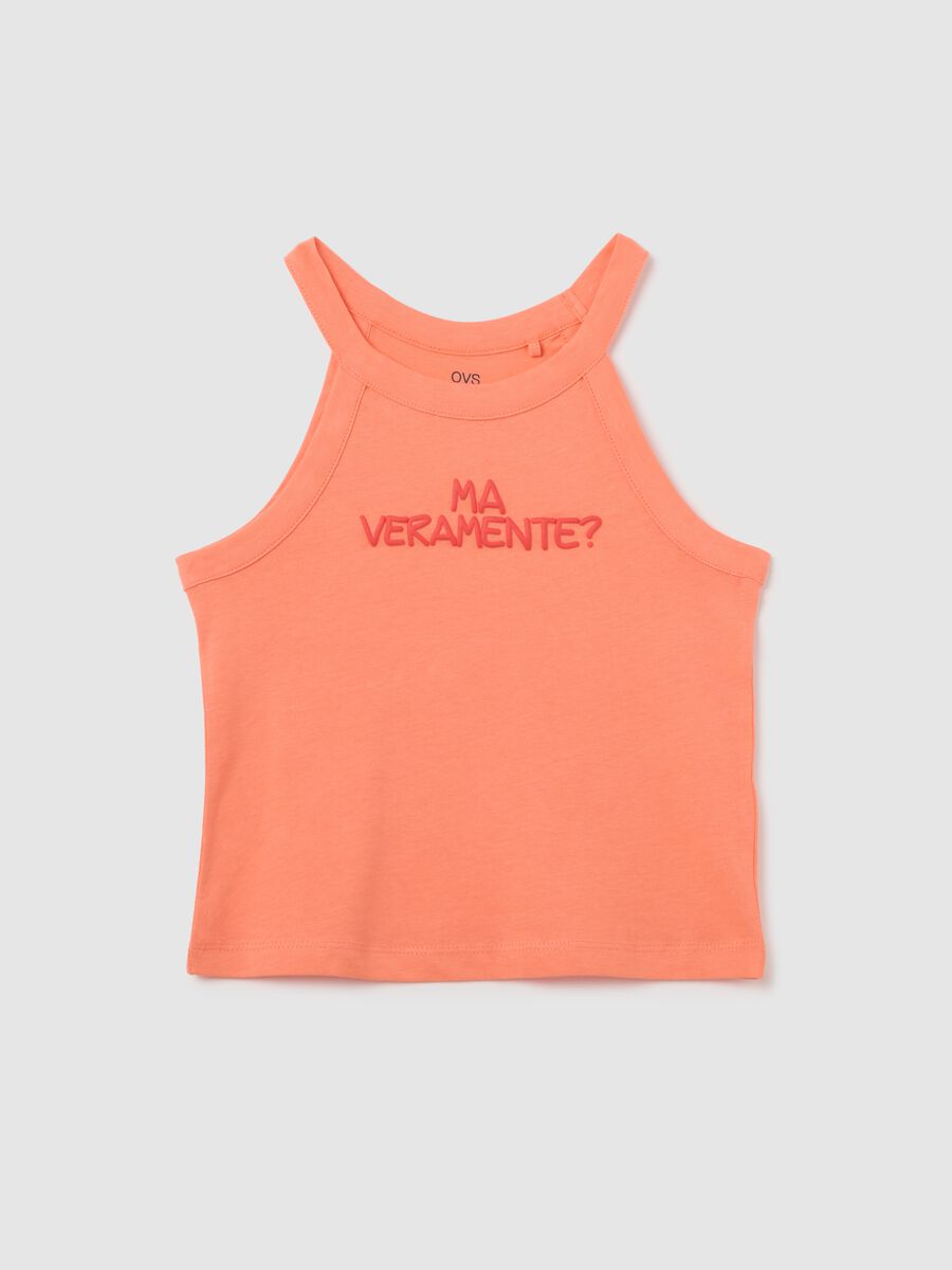 Top da ragazze in puro cotone arancione fitted con stampa_3
