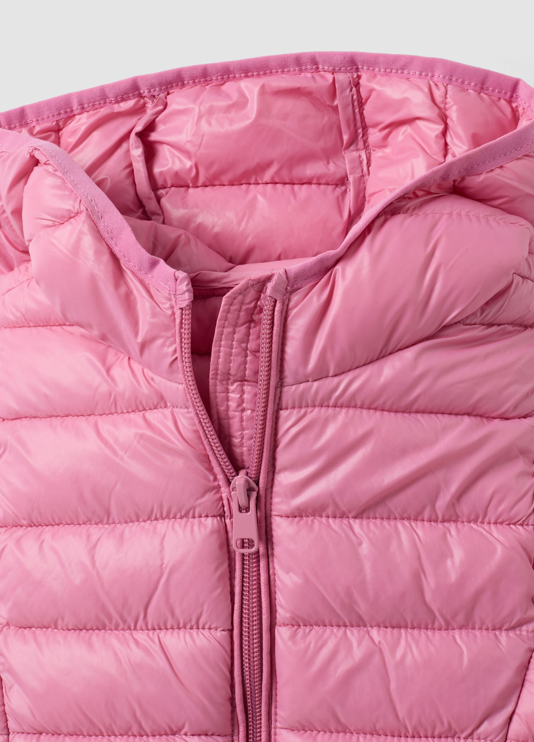 Pink padded ultralight gilet with hood and zip for girls