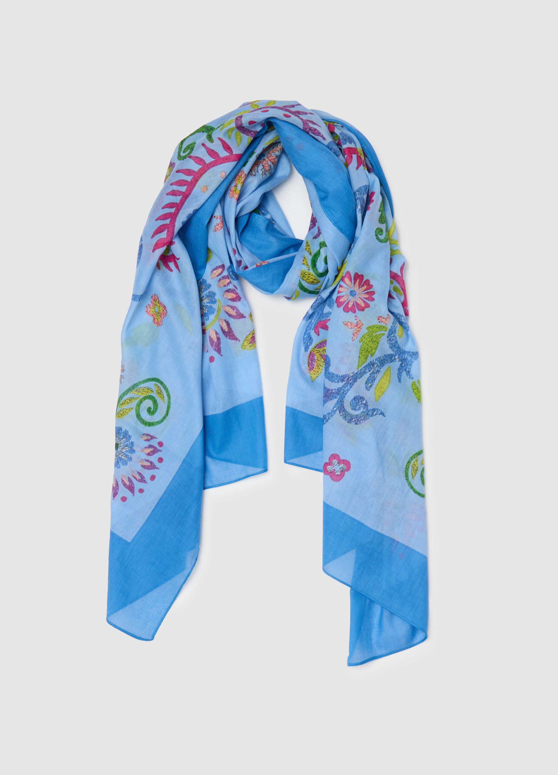 Light blue cotton scarf with pattern