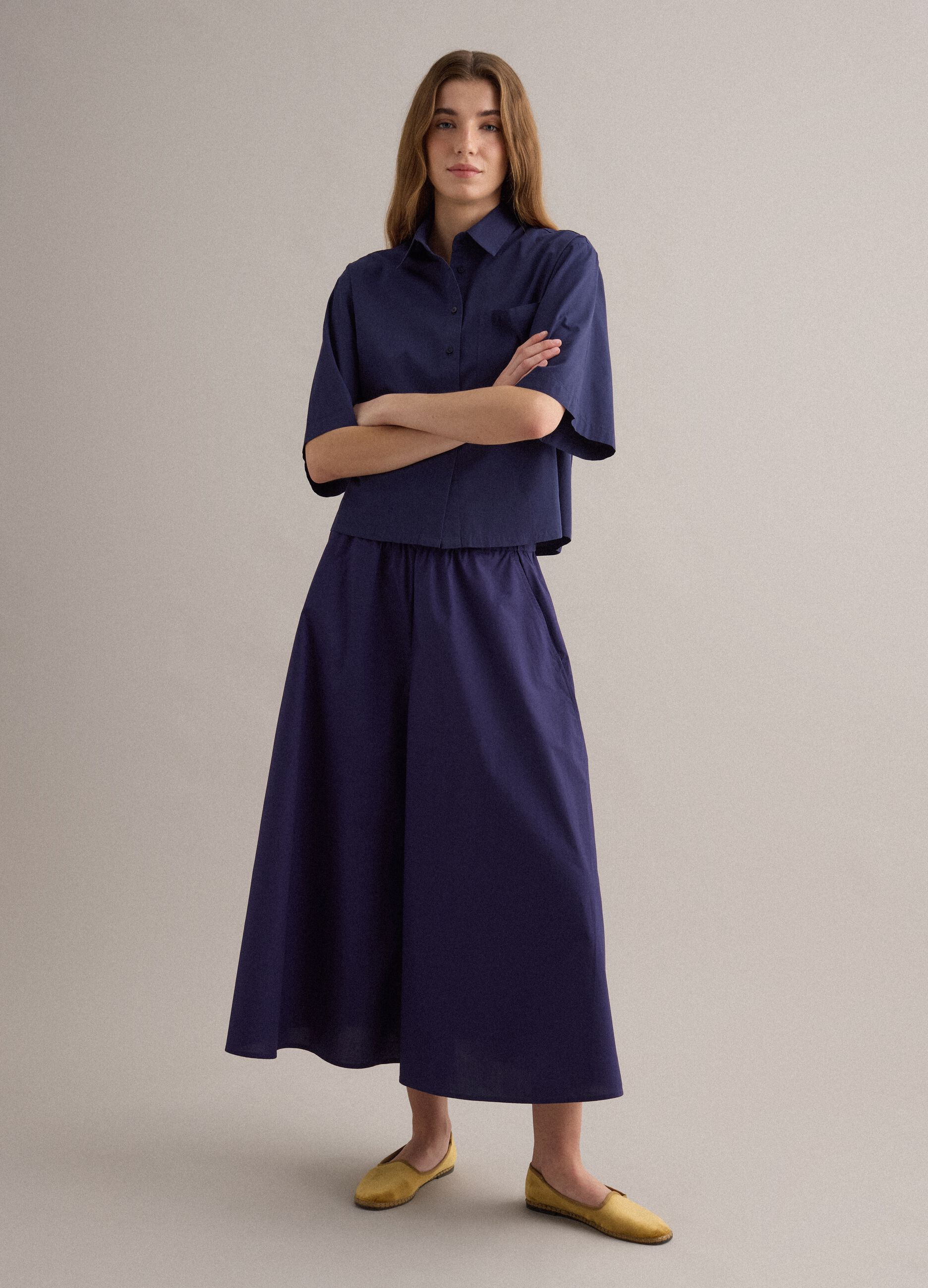 Blue pure cotton shirt with patch pocket, oversized fit