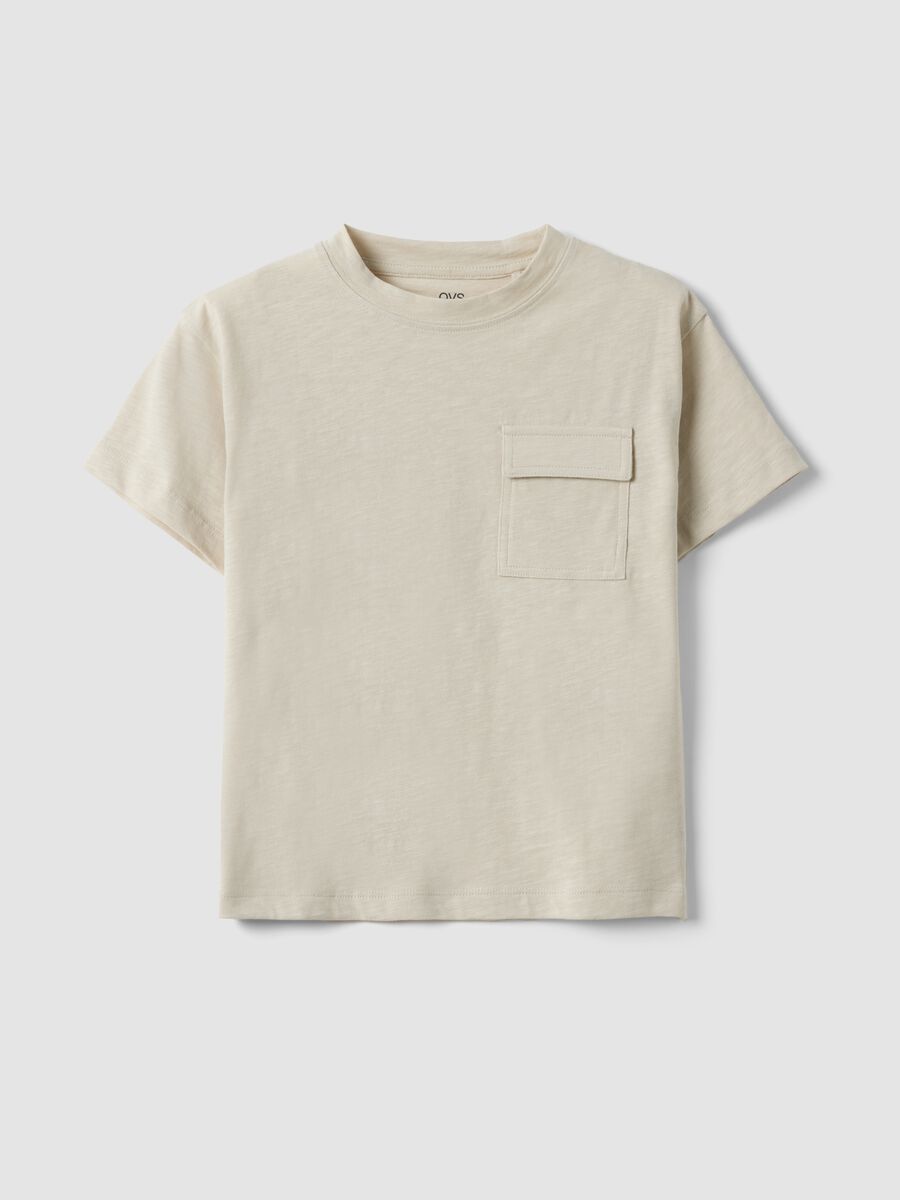 T-shirt in puro cotone beige da bambino regular fit con tasca_0