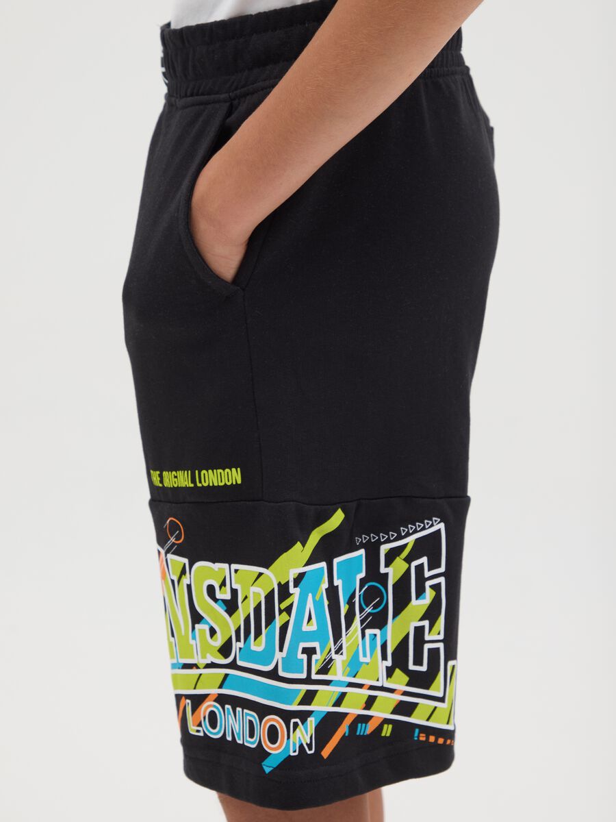 Shorts da bambino in puro cotone nero con elastico in vita_3