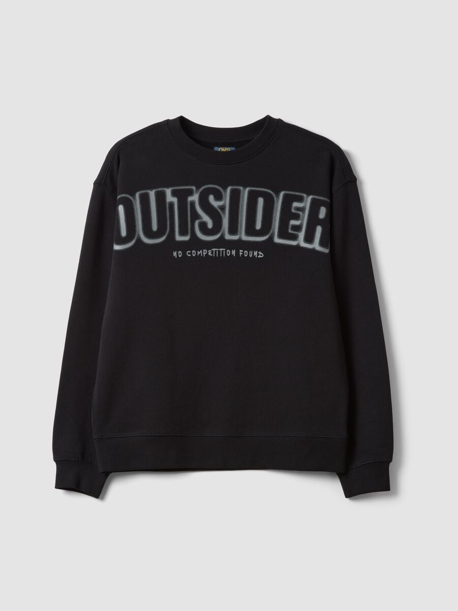 Black crew-neck sweatshirt in pure organic cotton_0