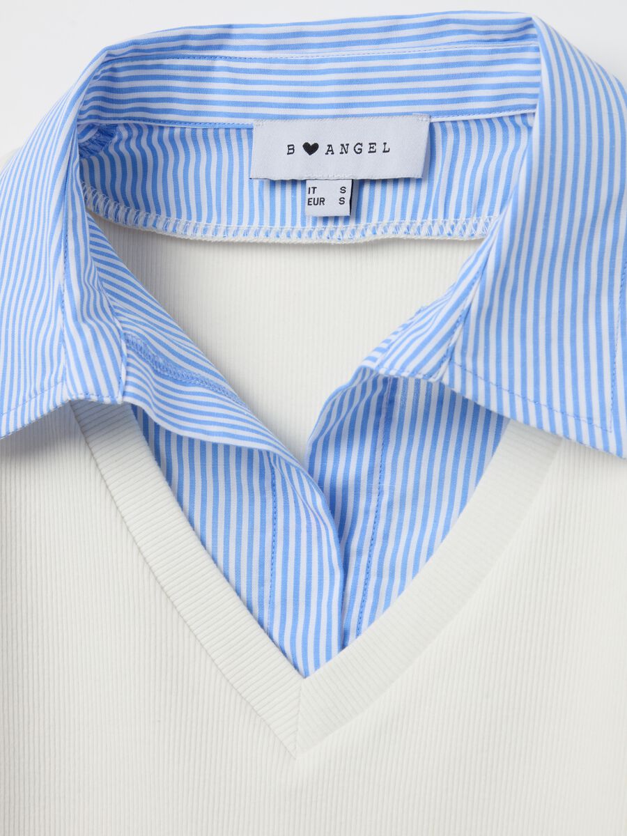 White ribbed T-shirt with contrasting collar_5