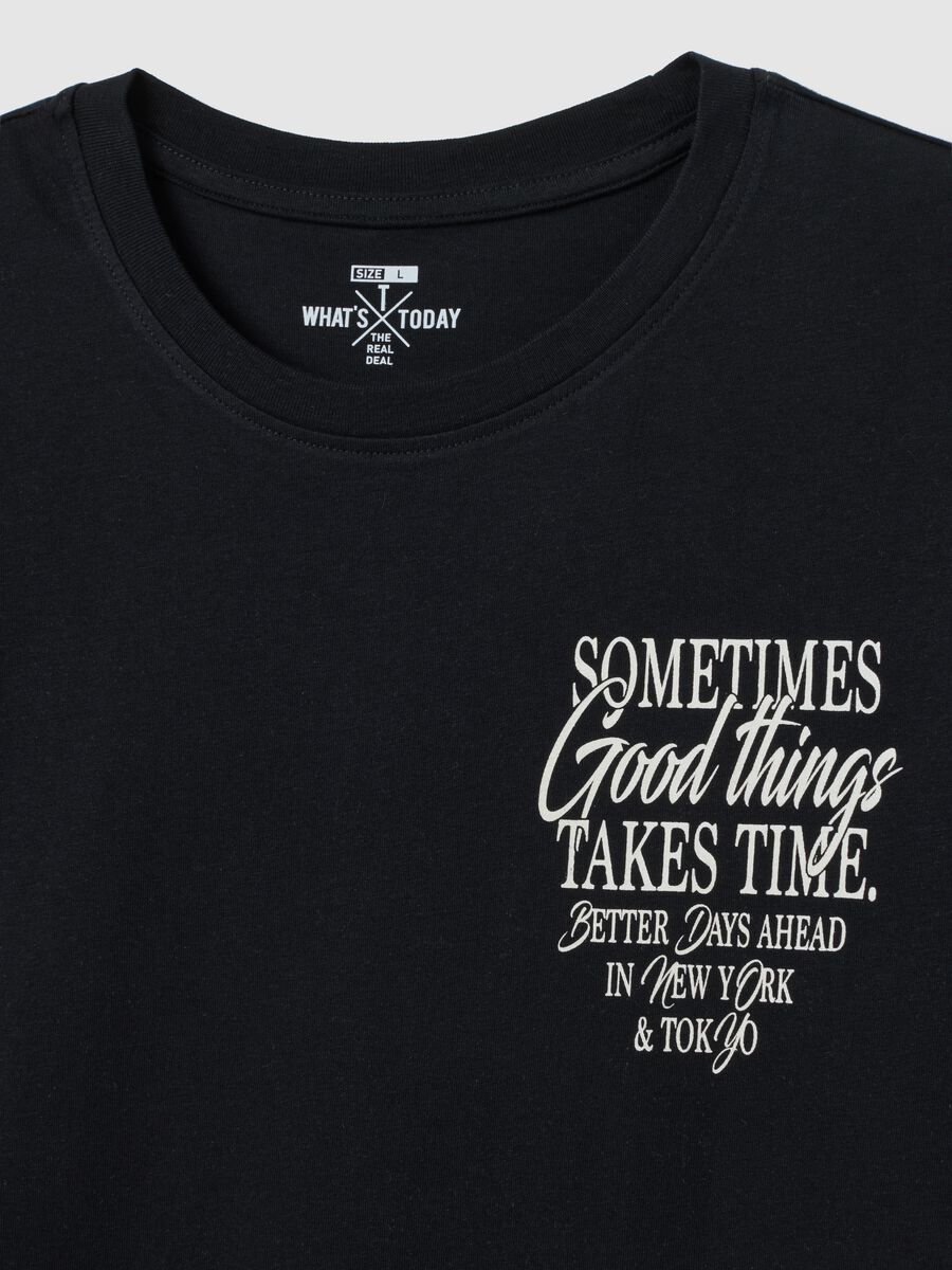 Regular fit black pure cotton T-shirt with motivational messages_5