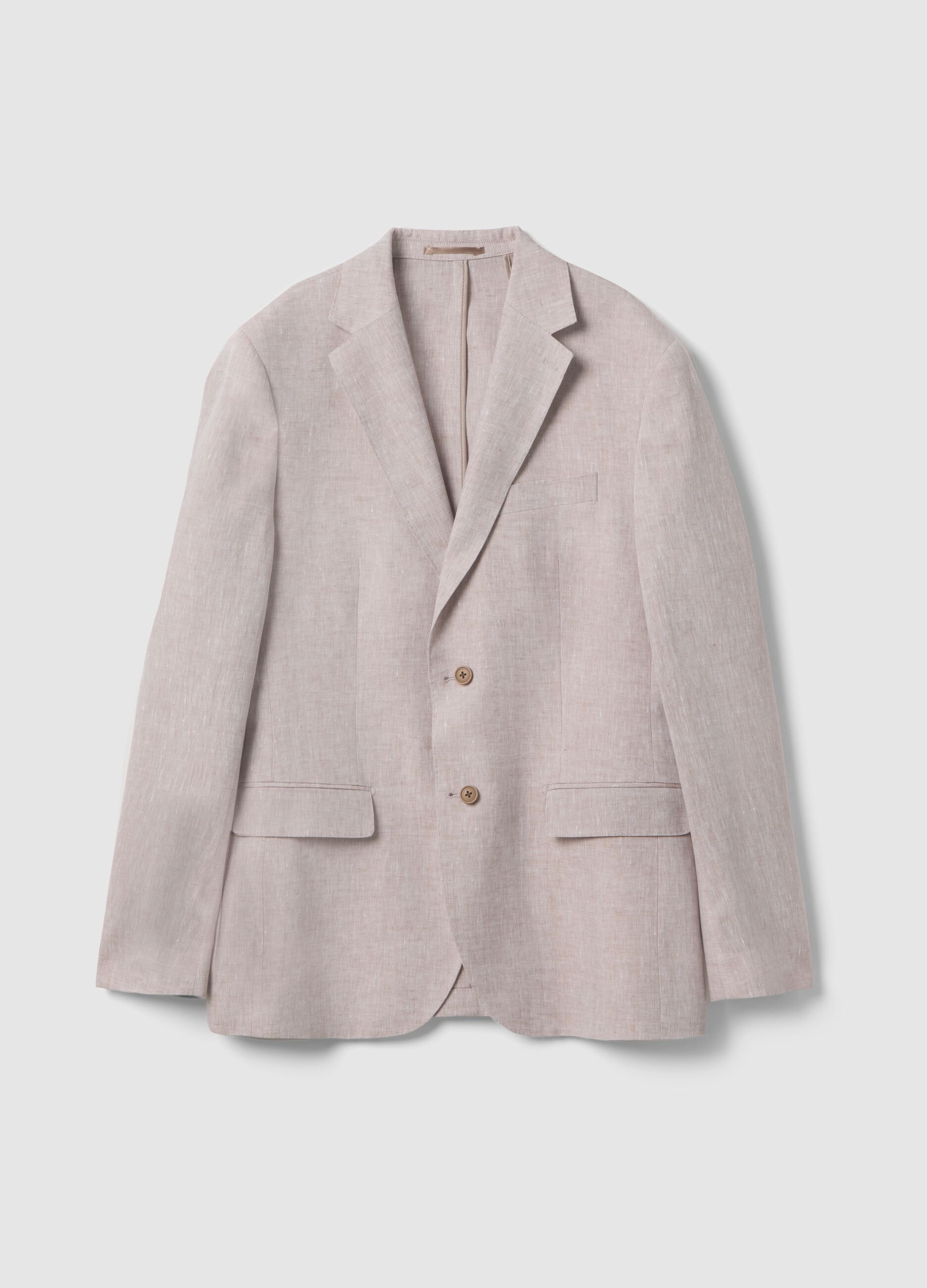 Slim Fit Beige Pure Linen Blazer